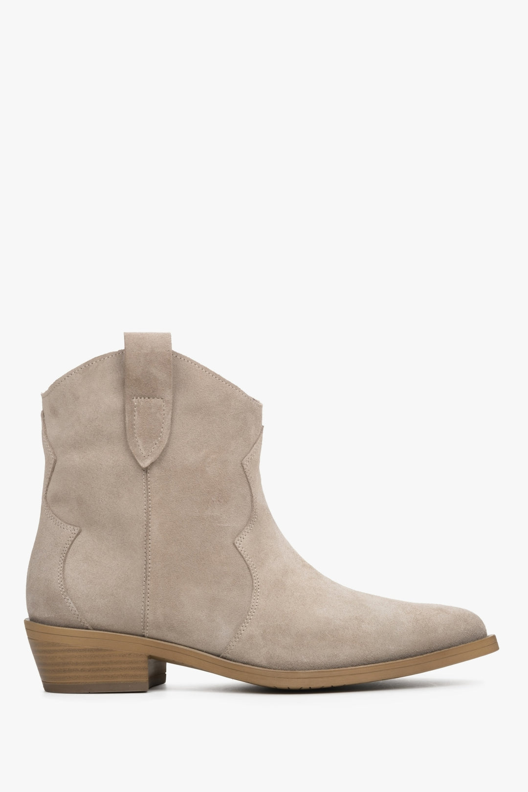 Jasnobeżowe kowbojki damskie z weluru naturalnego Estro ER00114057