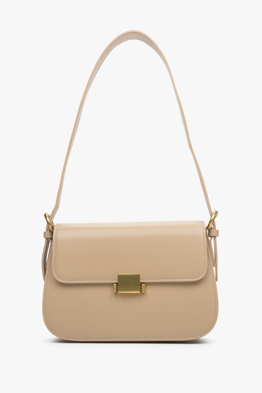 Beżowa skórzana torebka damska na ramię ze złotymi okuciami Estro ER00113779