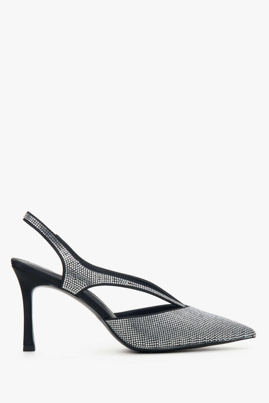 Czarne czółenka damskie typu slingback z kryształkami Estro ER00114304
