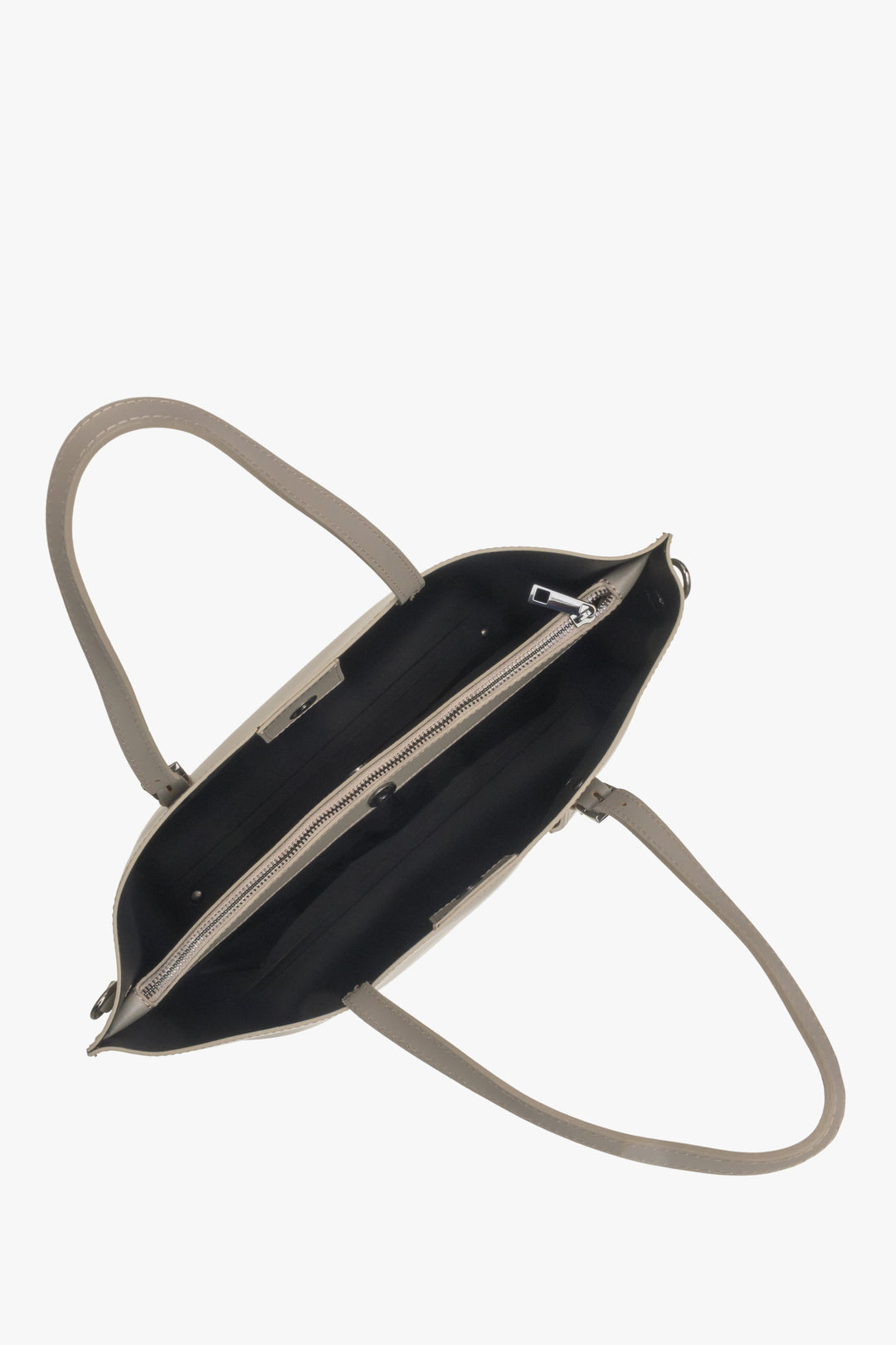 Beżowa shopperka damska Estro z włoskiej skóry naturalnej - prezentacja wnętrza.