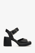Czarne skórzane sandały damskie na stabilnym obcasie Estro ER00115155
