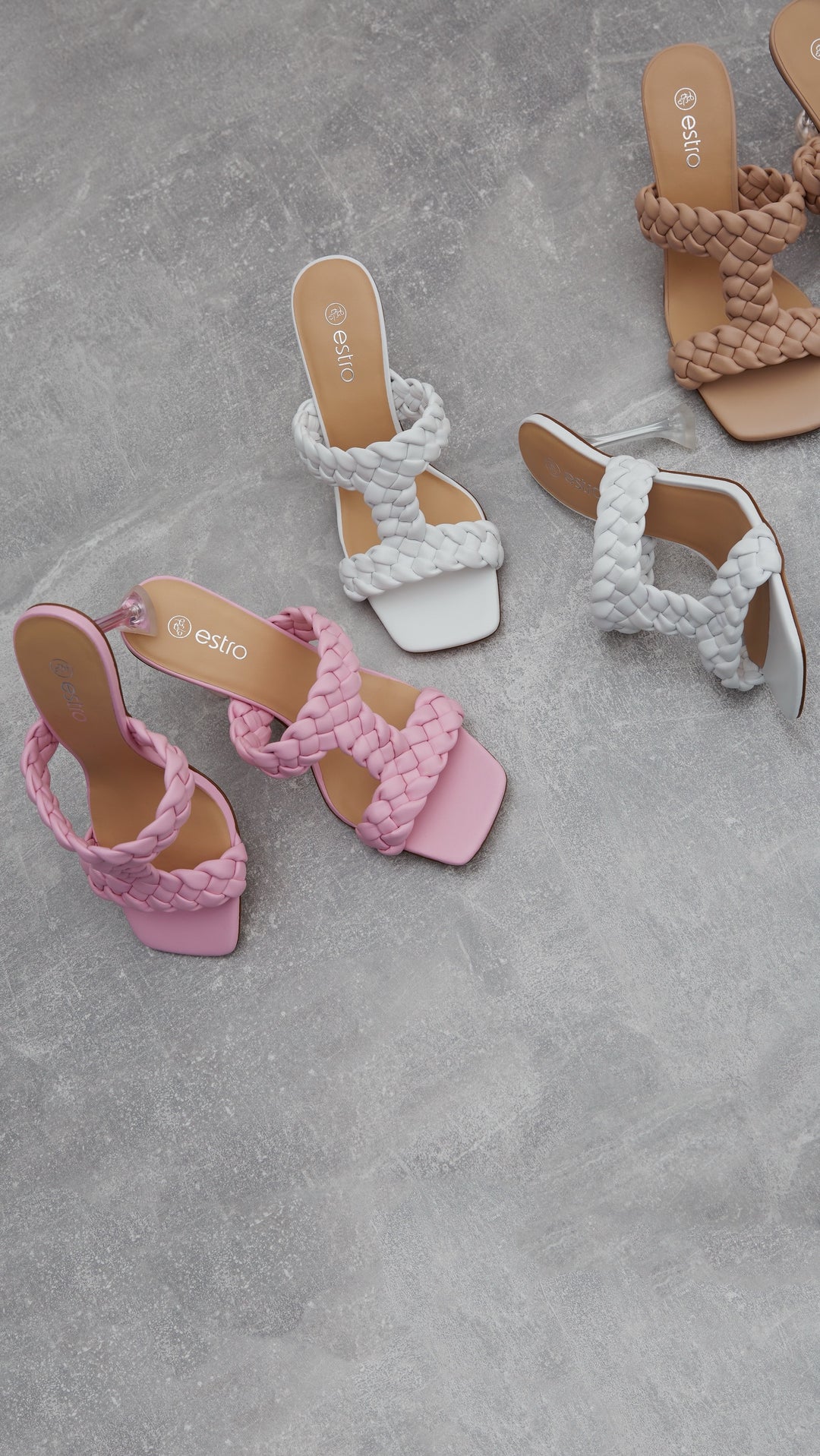 Różowe klapki damskie z plecionymi paskami na obcasie Estro ER00113402