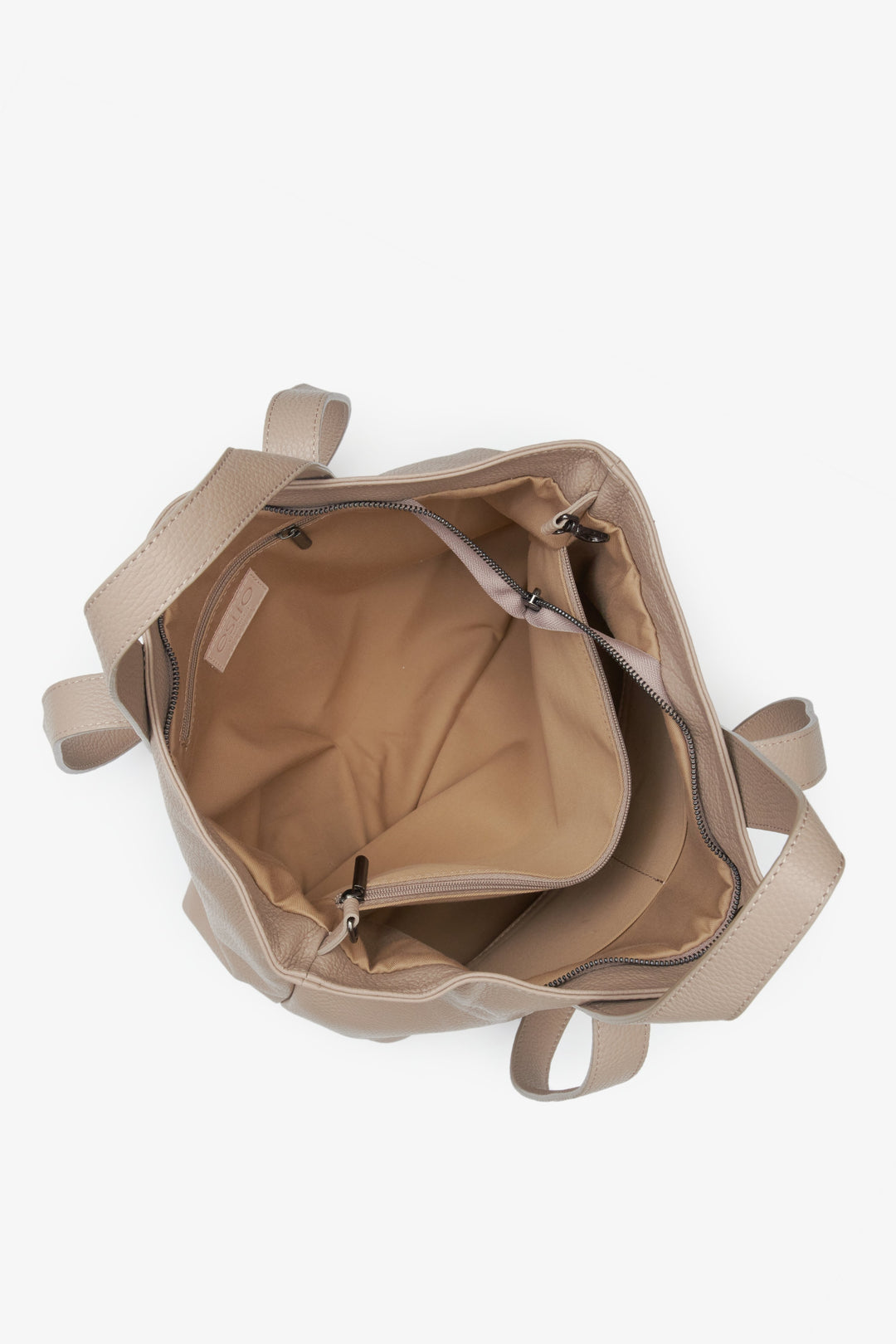 Beżowa shopperka damska ze skóry naturalnej Estro - zbliżenie na wnętrze modelu.