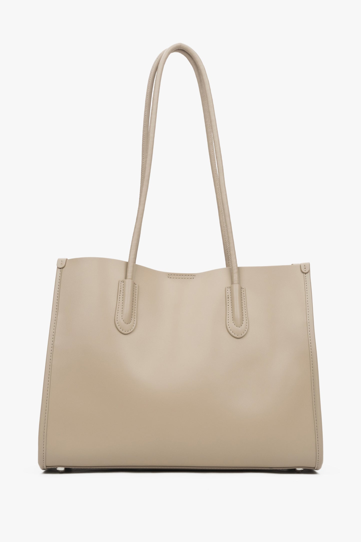 Beżowa skórzana shopperka damska z długimi rączkami Estro ER00116876.