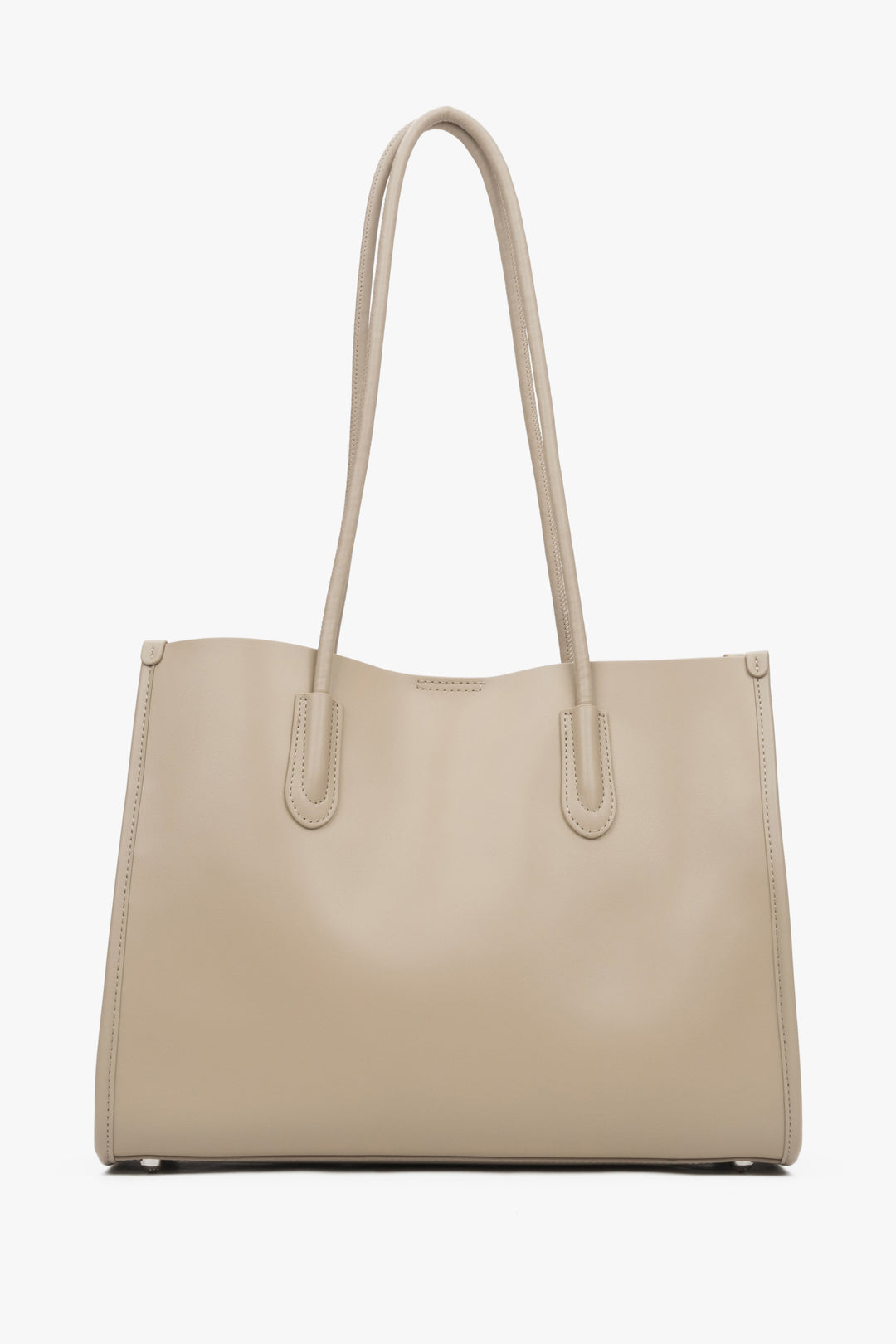 Beżowa skórzana shopperka damska z długimi rączkami Estro ER00116876.