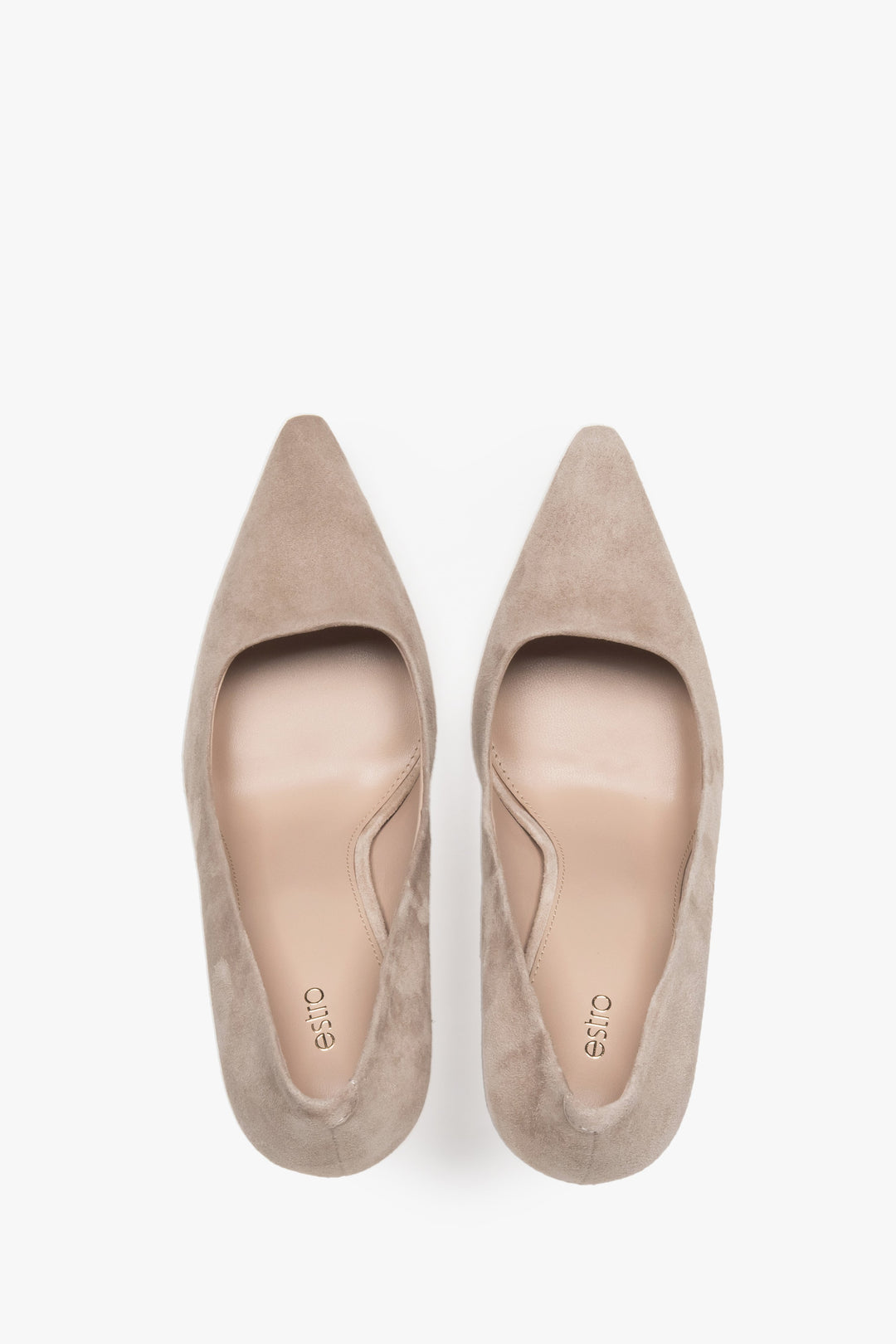 Damskie czółenka Estro na wysokim obcasie z weluru naturalnego.