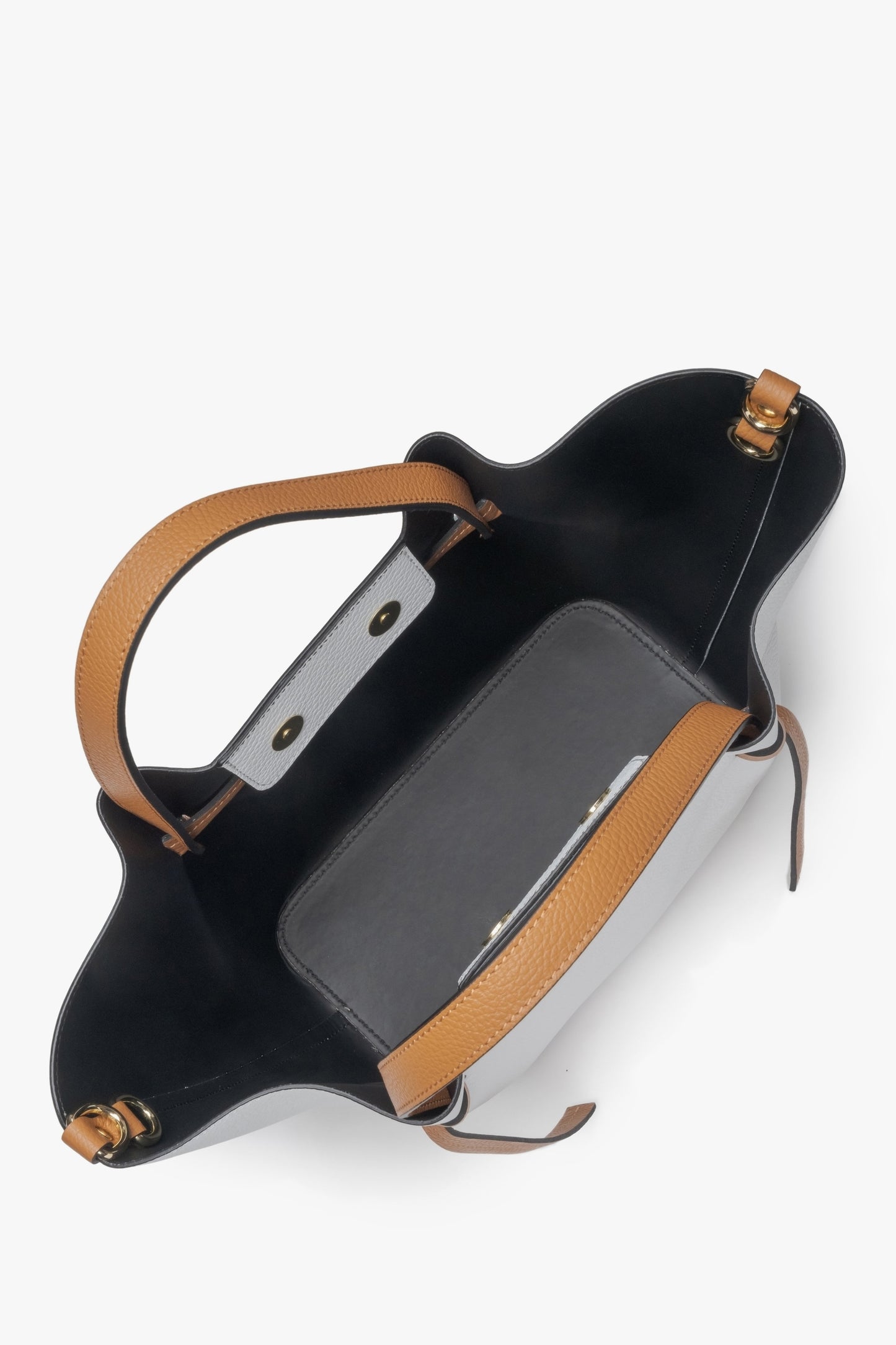 Damska torba typu łódka z białej skóry naturalnej Premium - prezentacja wnętrza.