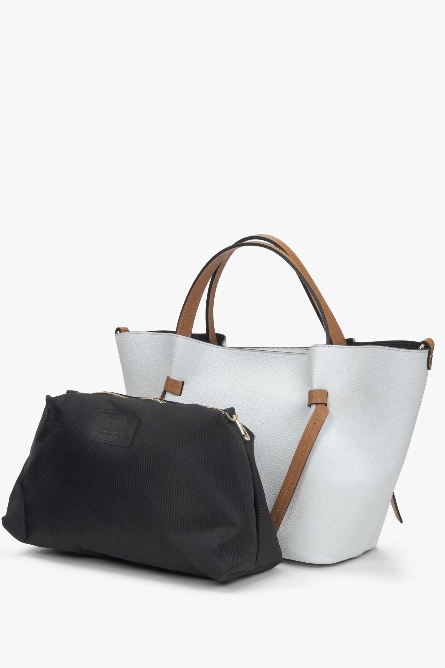 Elegancka biała shopperka łódka z włoskiej skóry.