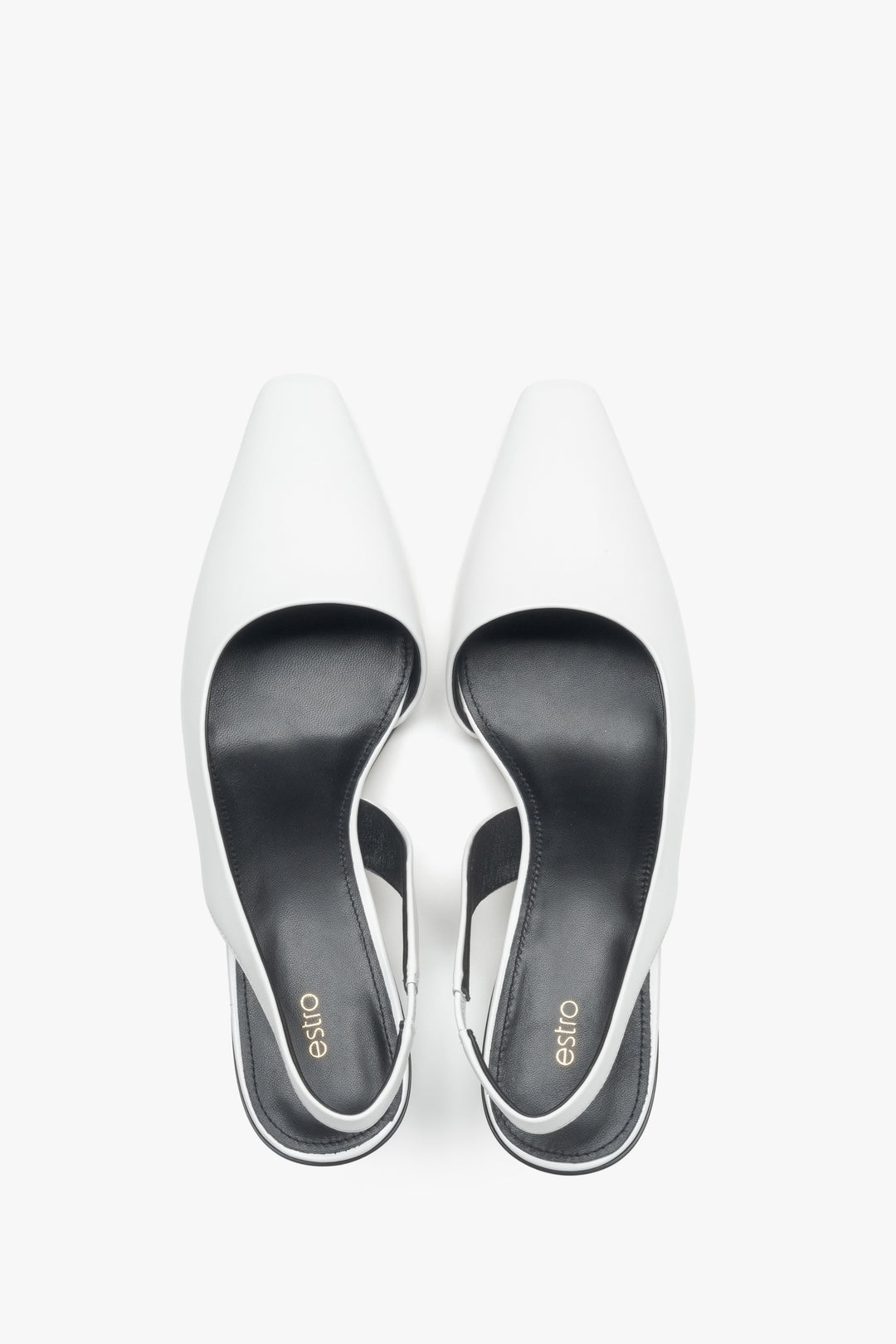 Damskie czółenka Estro w kolorze białym, wykonane z naturalnej skóry, z niskim obcasem i paskiem slingback.