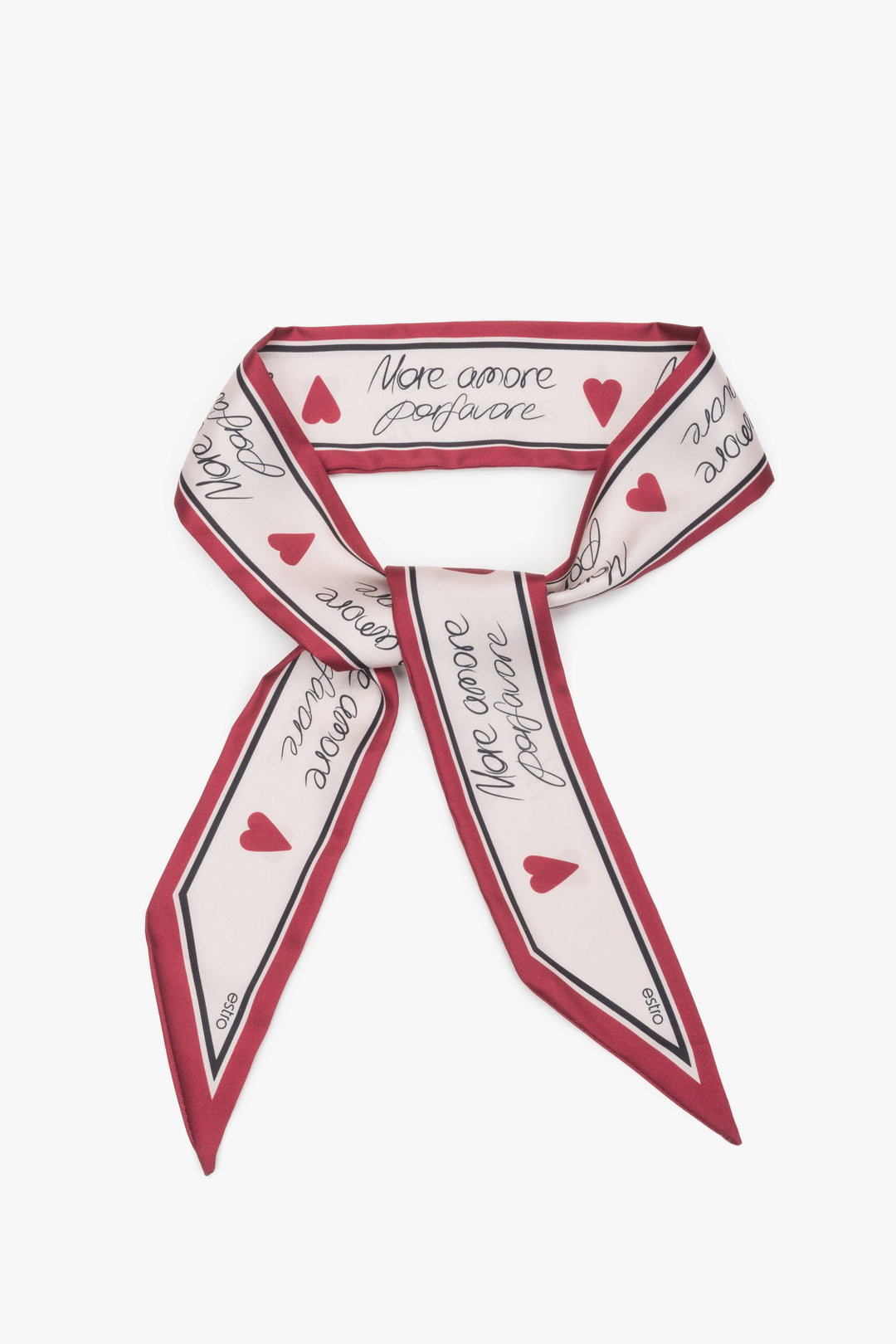 Biało-czerwona apaszka damska typu twilly Estro.