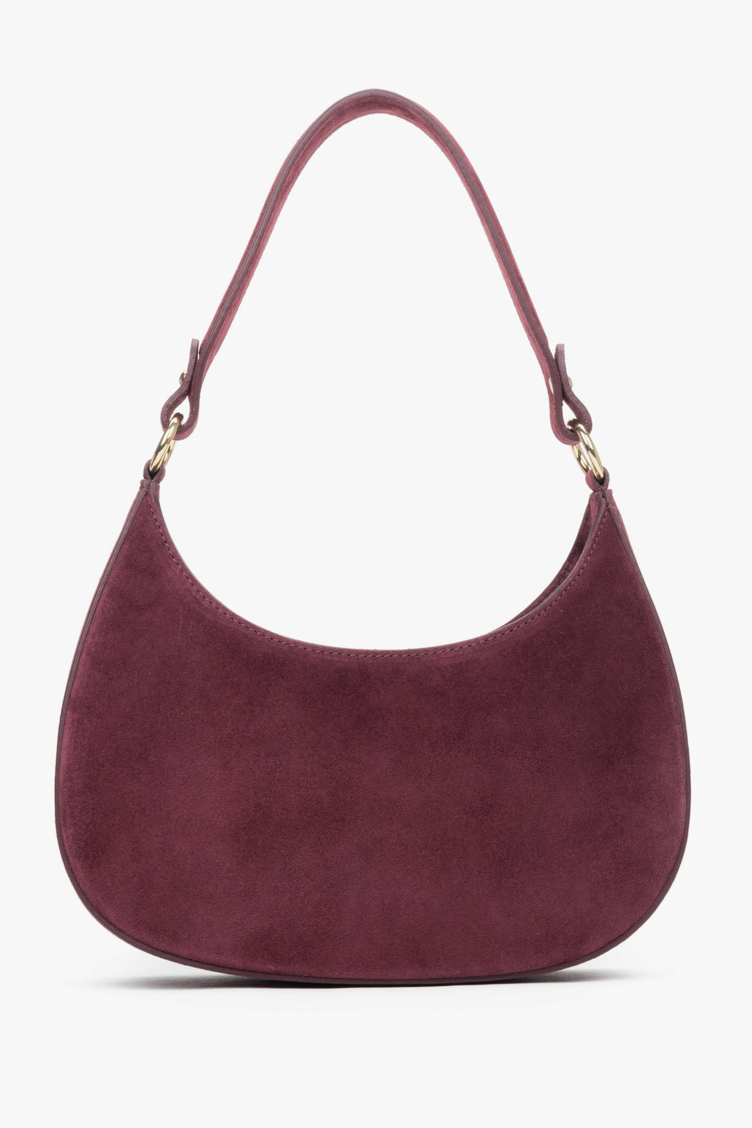 Bordowa torebka damska typu shoulder bag z włoskiego weluru naturalnego Premium - wygląd z tyłu.