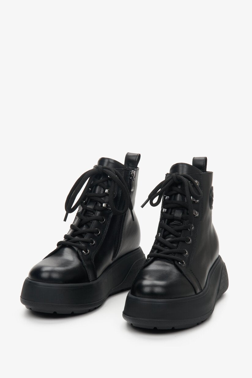 Czarne skórzane botki damskie na platformie Estro ER00111974