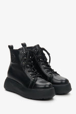 Czarne skórzane botki damskie na platformie Estro ER00111974