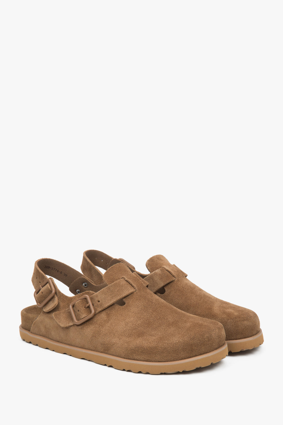 Komfortowe brązowe chodaki damskie Estro, wykonane z miękkiego weluru naturalnego.