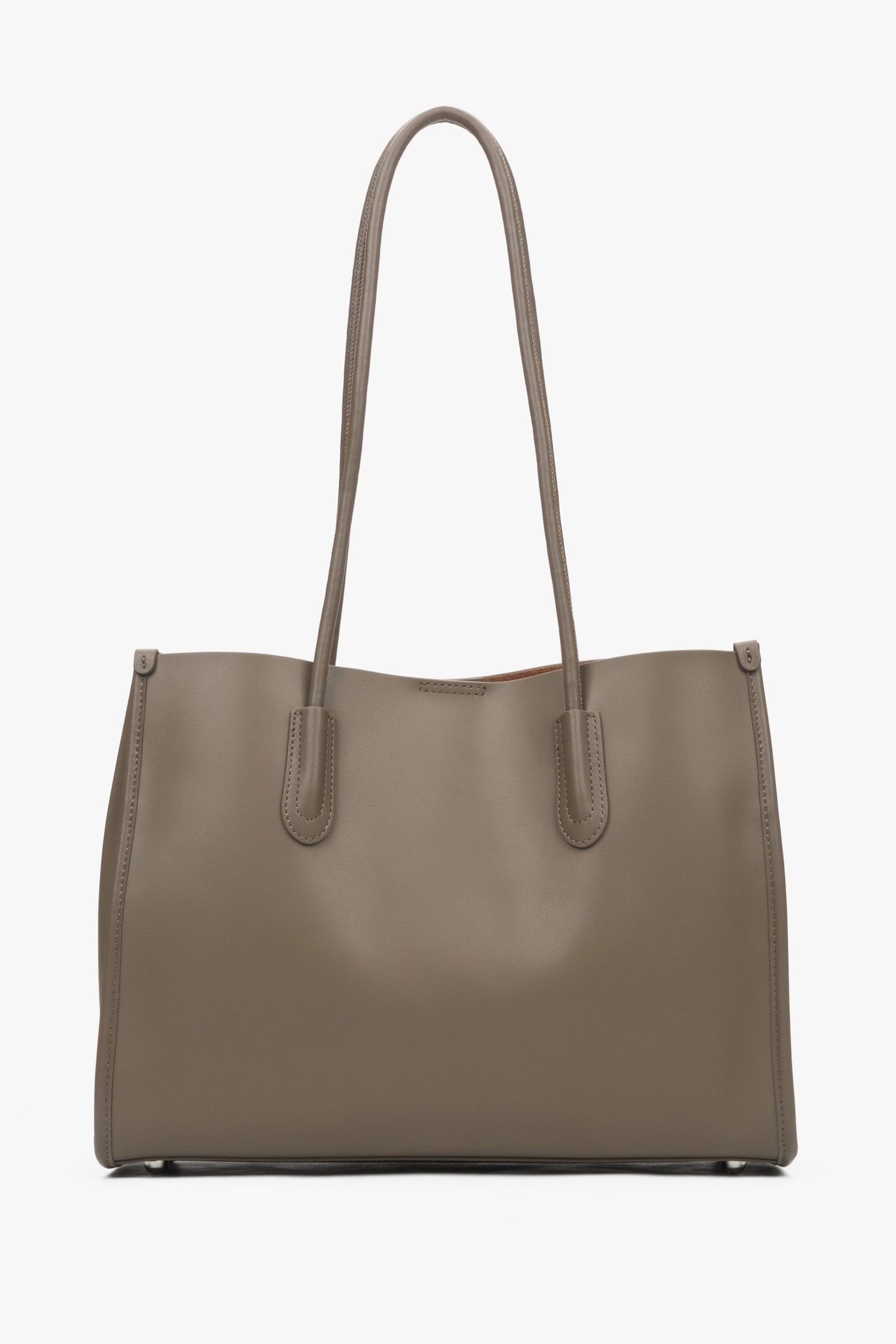 Ciemnobeżowa skórzana shopperka damska z długimi rączkami Estro ER00116875.