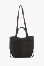 Ciemnobrązowa torebka damska z długimi rączkami z włoskiego weluru naturalnego Premium Estro ER00118368.