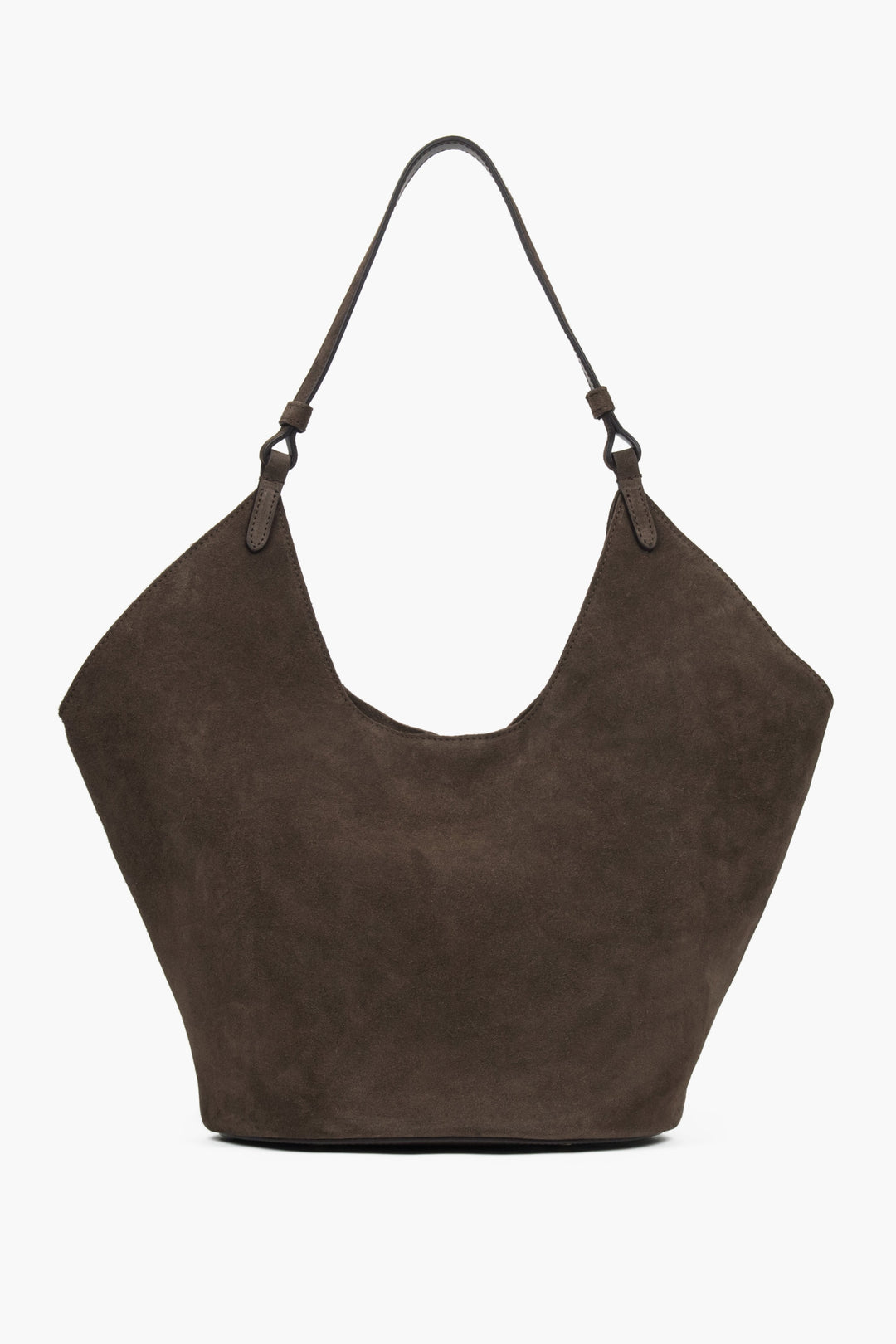 Ciemnobrązowa torebka damska typu hobo z włoskiego weluru naturalnego Premium Estro ER00118144.