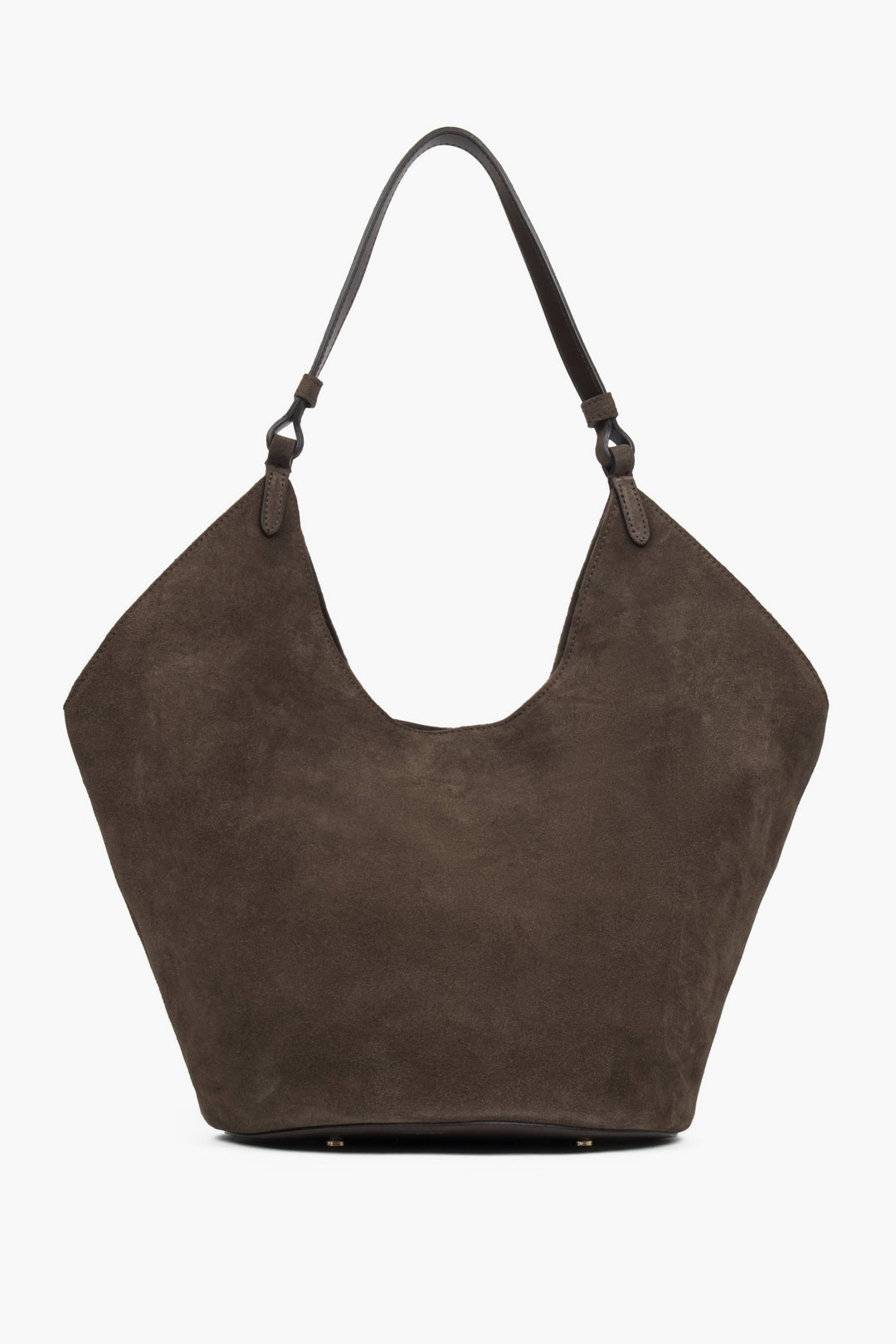 Z włoskiego weluru naturalnego Premium, ciemnobrązowa torebka damska typu hobo Estro ER00118144.