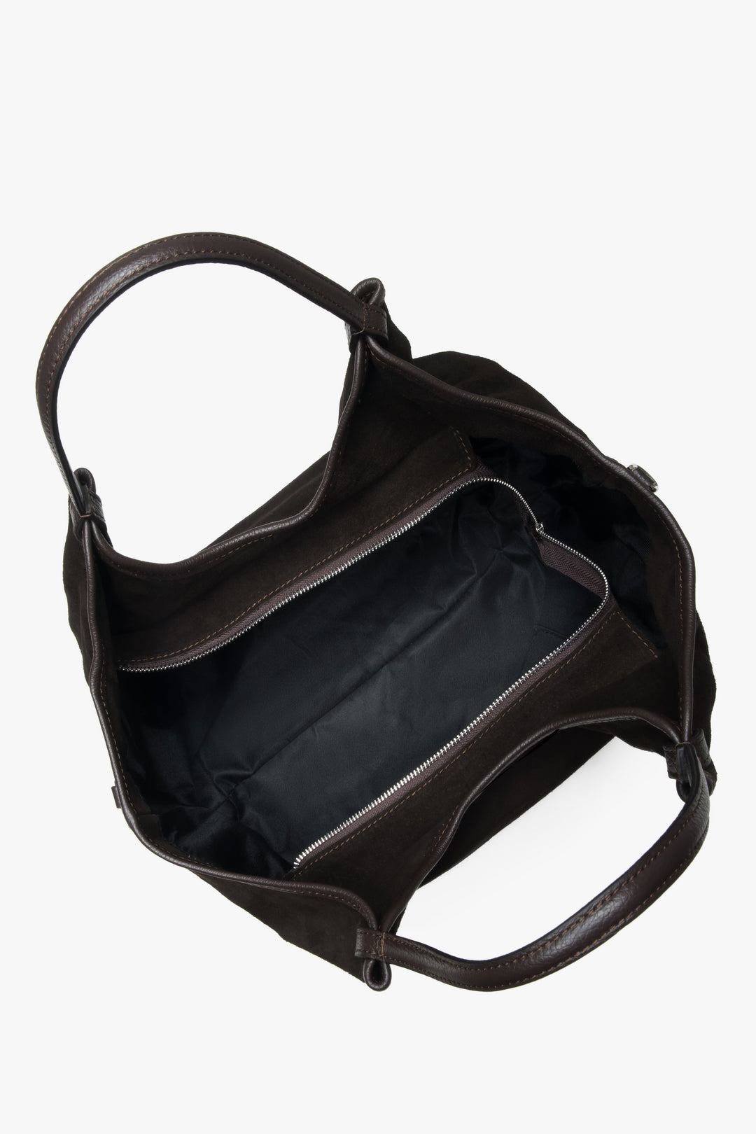 Ciemnobrązowa torebka damska typu shopper z włoskiego weluru naturalnego Premium.