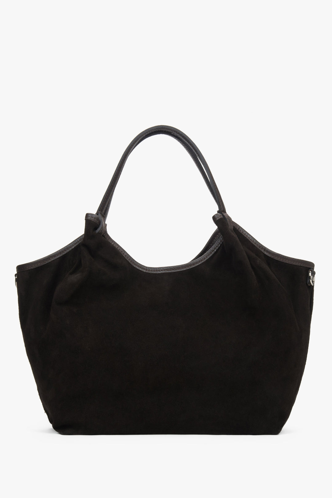 Torebka damska typu shopper, ciemnobrązowa, z włoskiego weluru naturalnego Premium, Estro ER00118337.