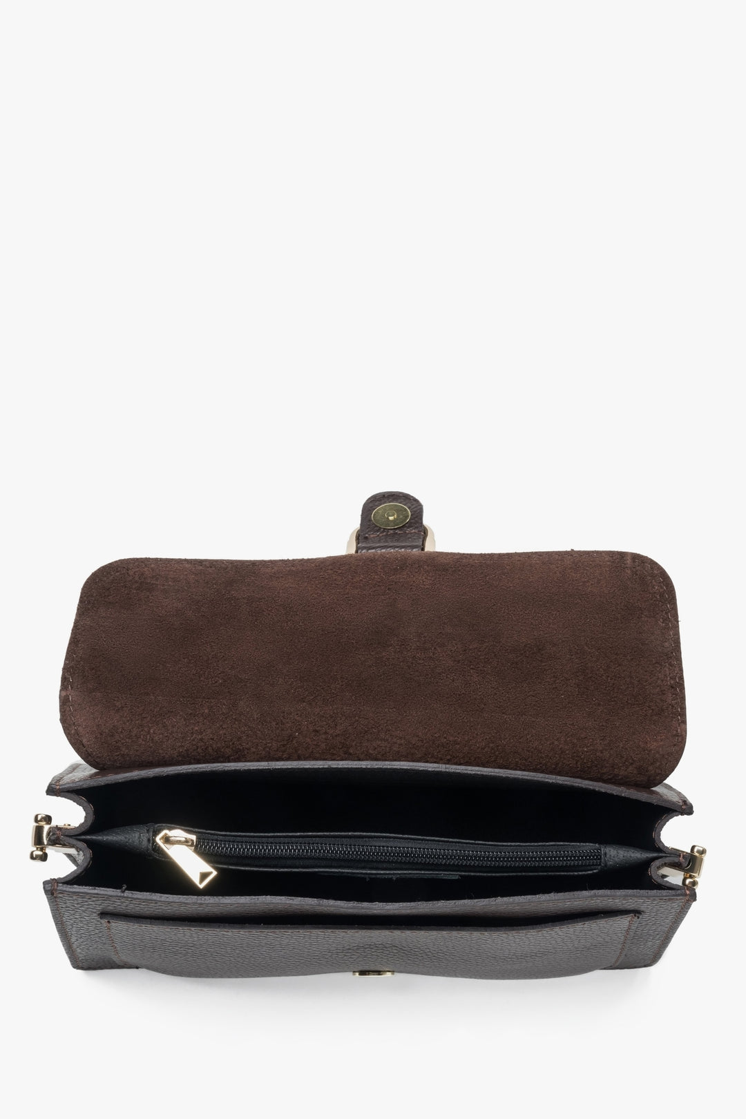 Ciemnobrązowa torebka damska na ramię z włoskiej skóry naturalnej - wnętrze.