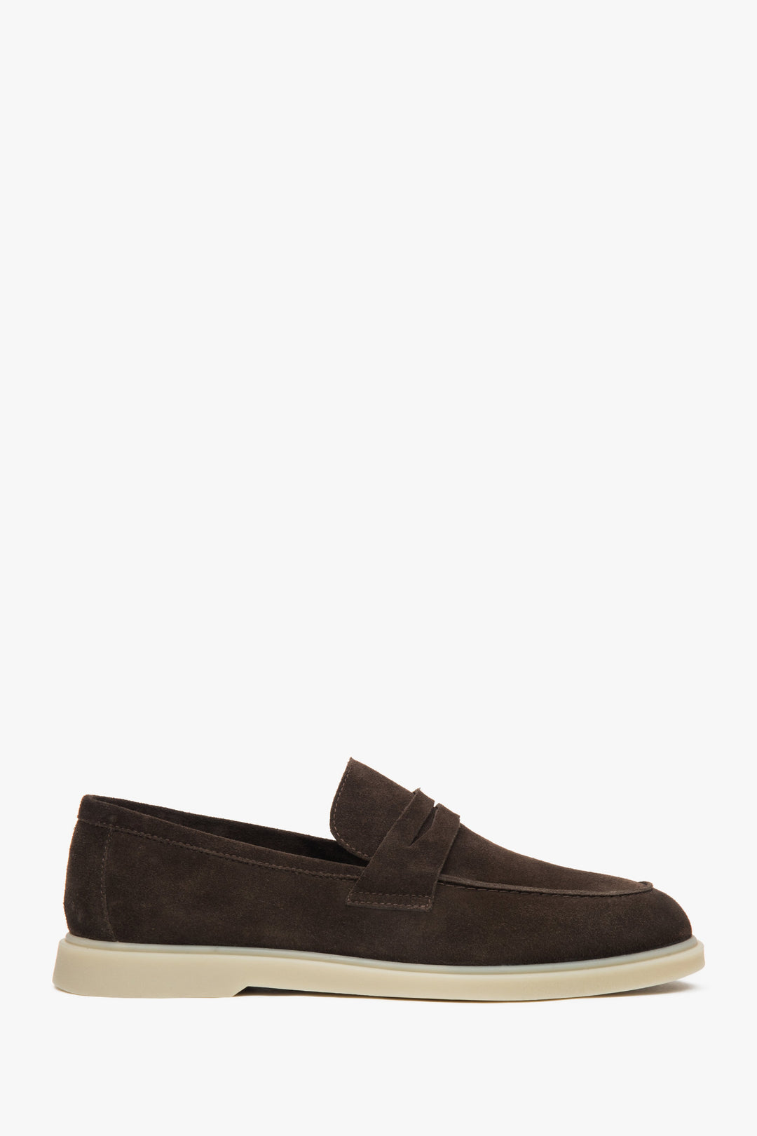 Ciemnobrązowe loafersy męskie z włoskiego weluru naturalnego Premium Estro ER00117294.