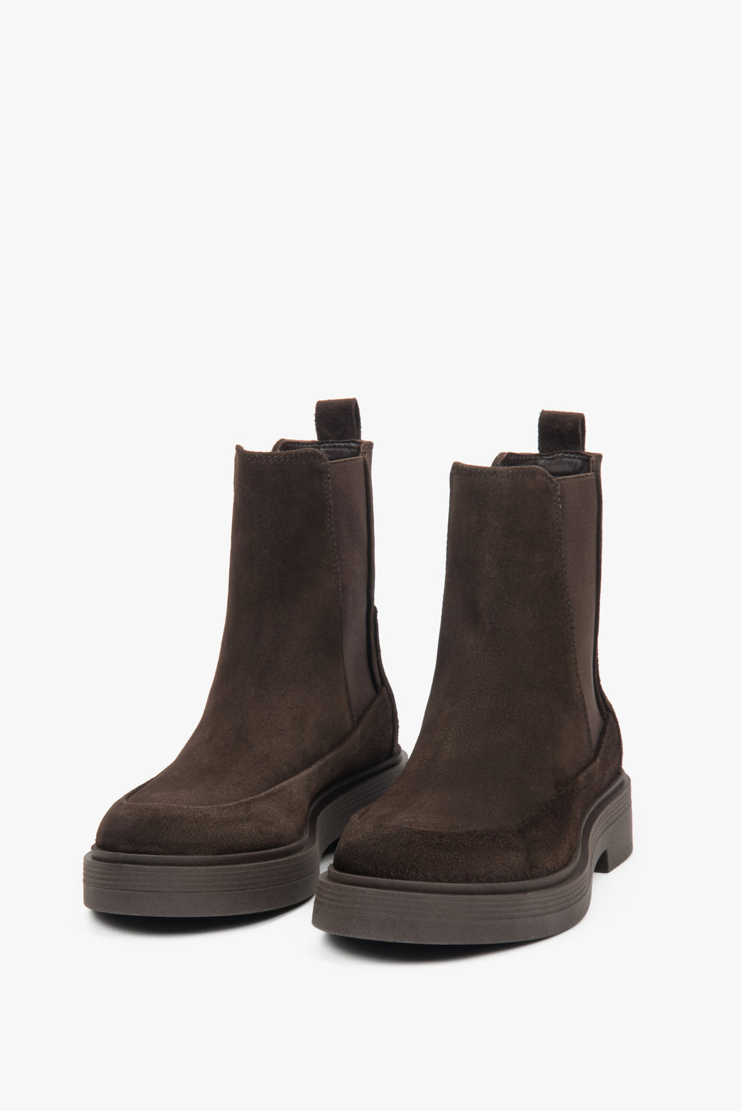 Sztyblety damskie Estro ER00118194, ciemnobrązowe, wysokie, z włoskiego weluru naturalnego Premium.