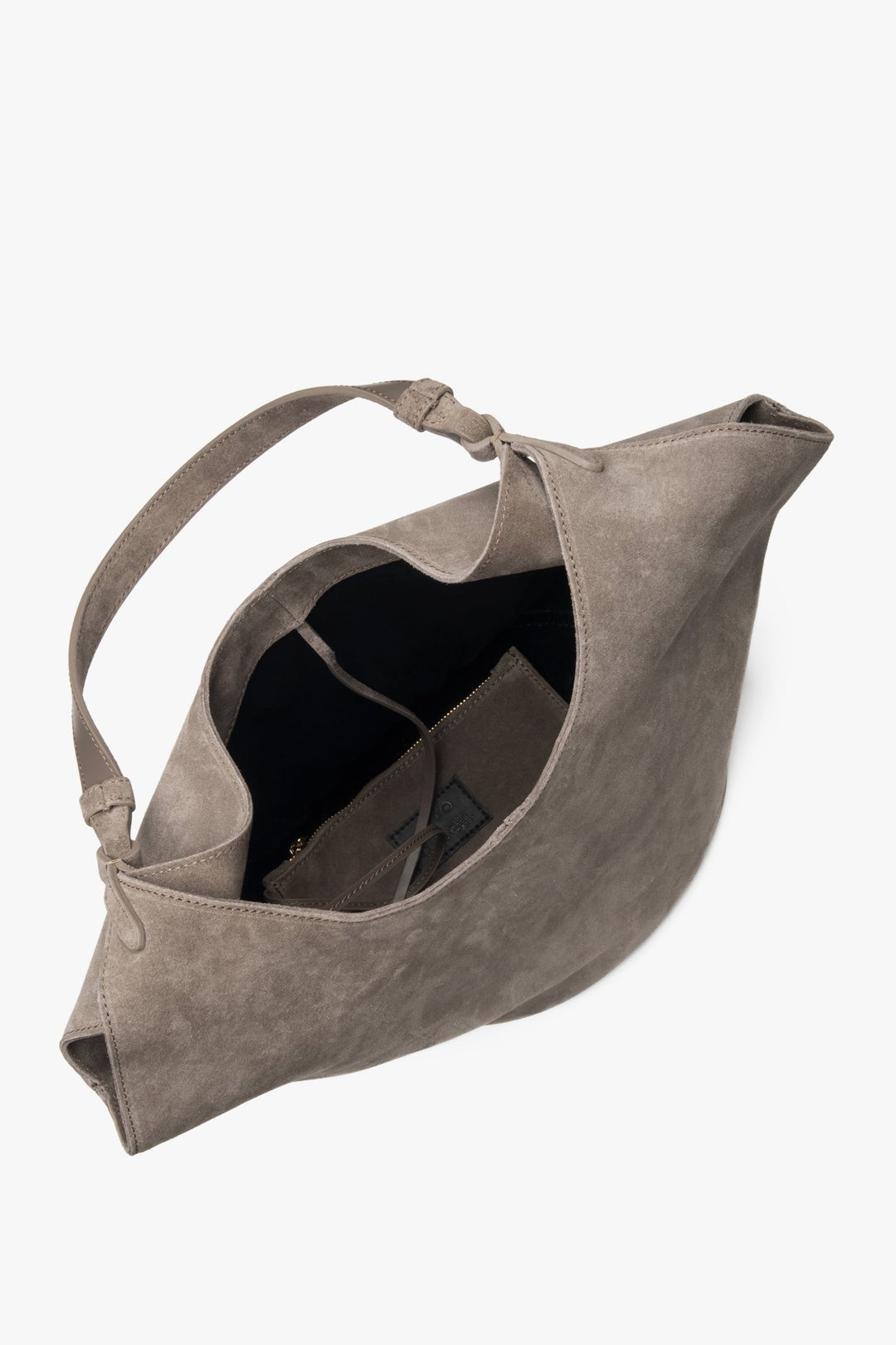 Z włoskiego weluru naturalnego Premium, ciemnoszara torebka damska typu hobo Estro ER00118146.