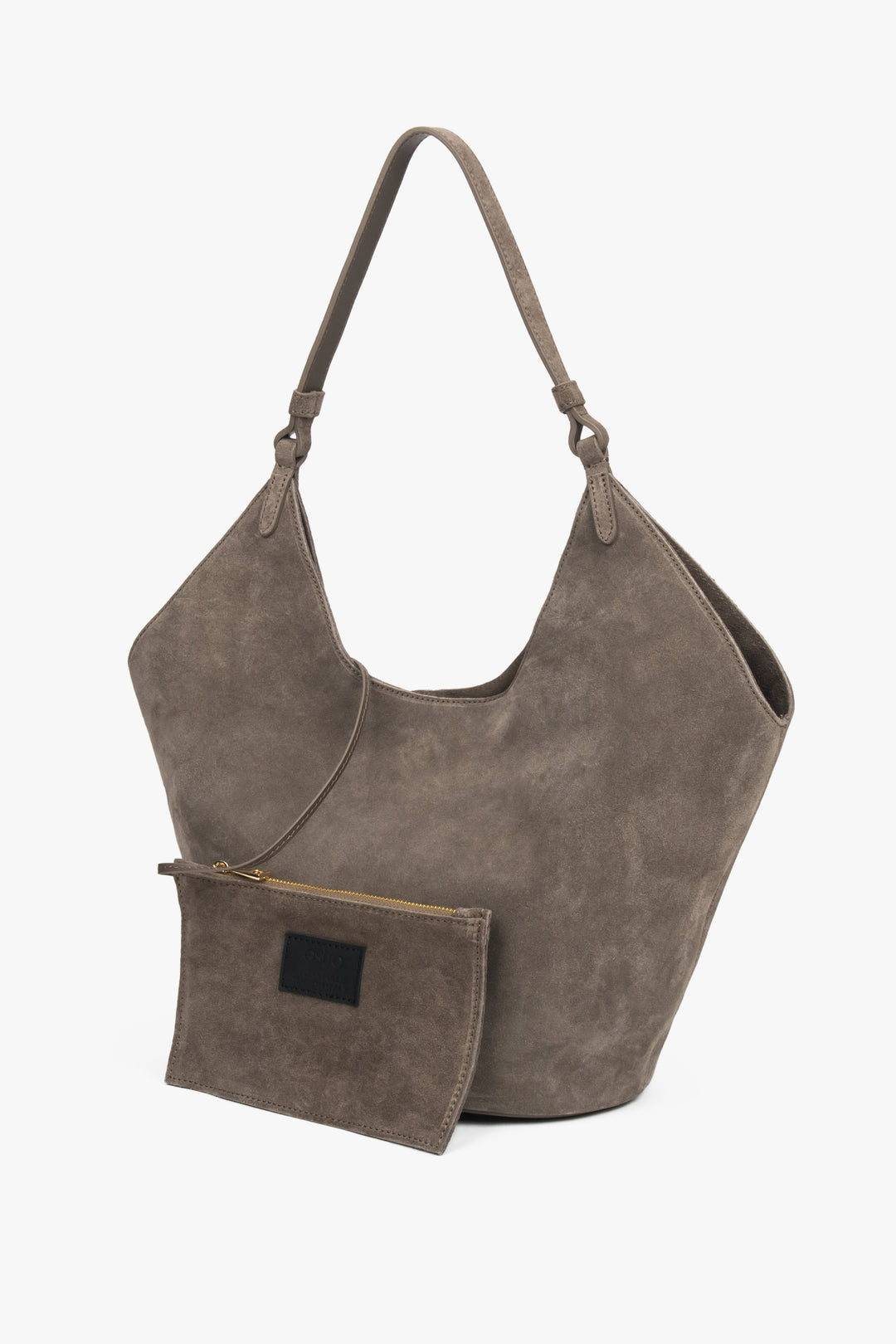 Torebka damska typu hobo, ciemnoszara, z włoskiego weluru naturalnego Premium, Estro ER00118146.