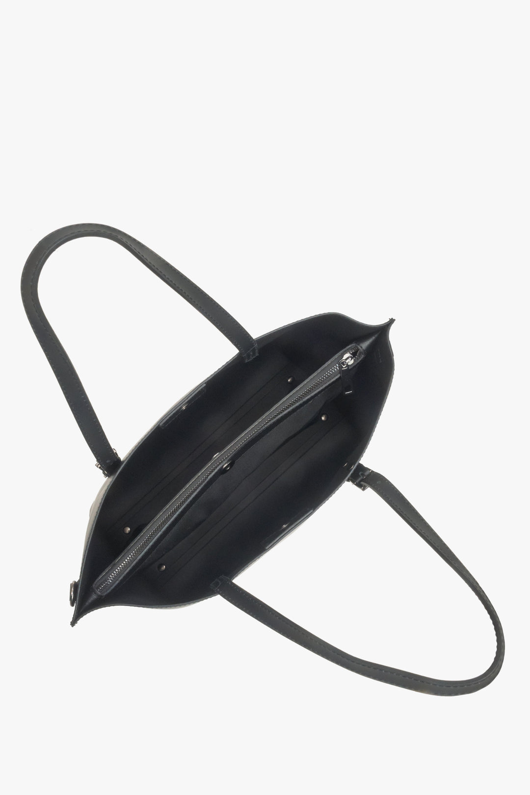 Czarna shopperka damska Estro z włoskiej skóry naturalnej - prezentacja wnętrza.