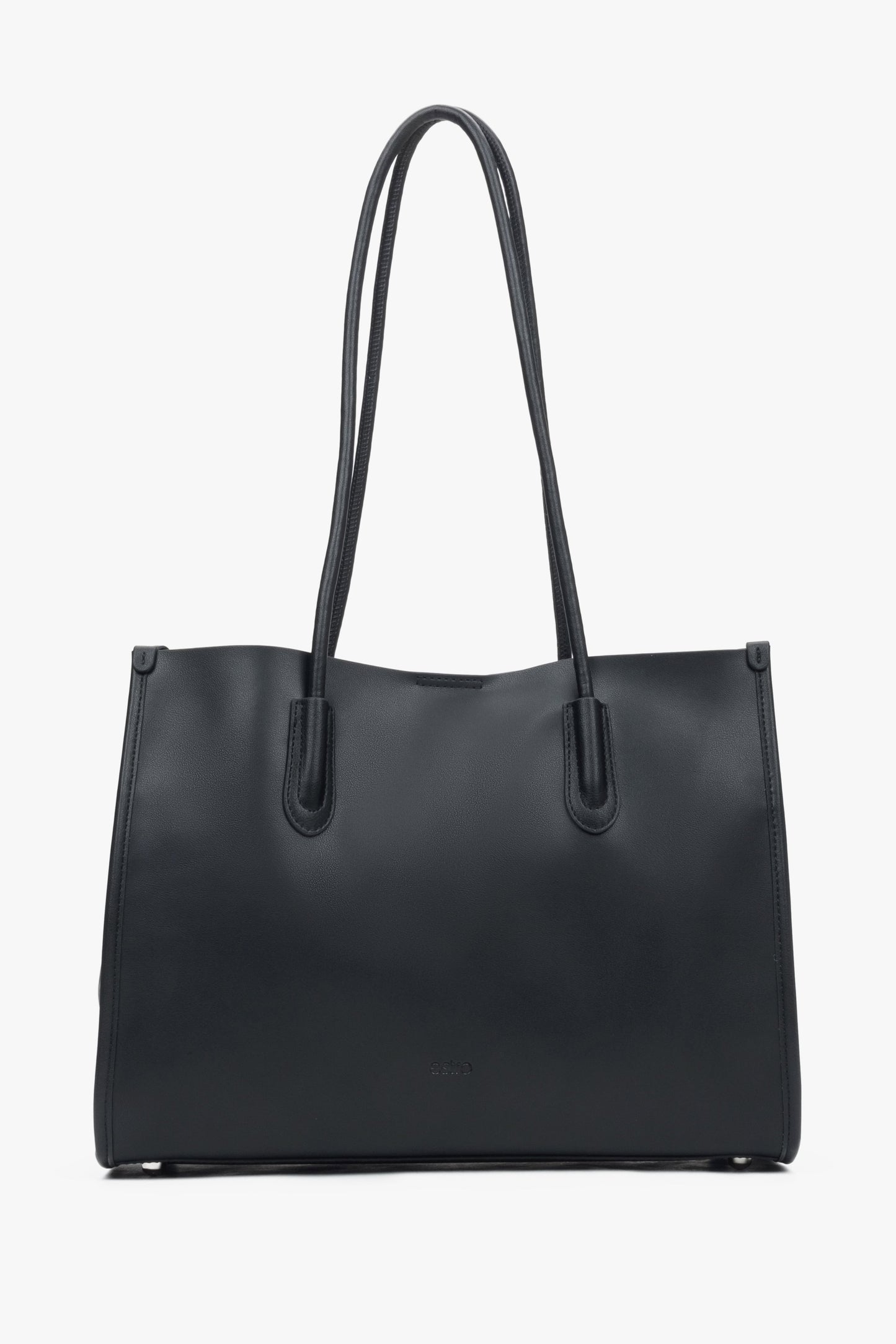 Czarna skórzana shopperka damska z długimi rączkami Estro ER00116874.