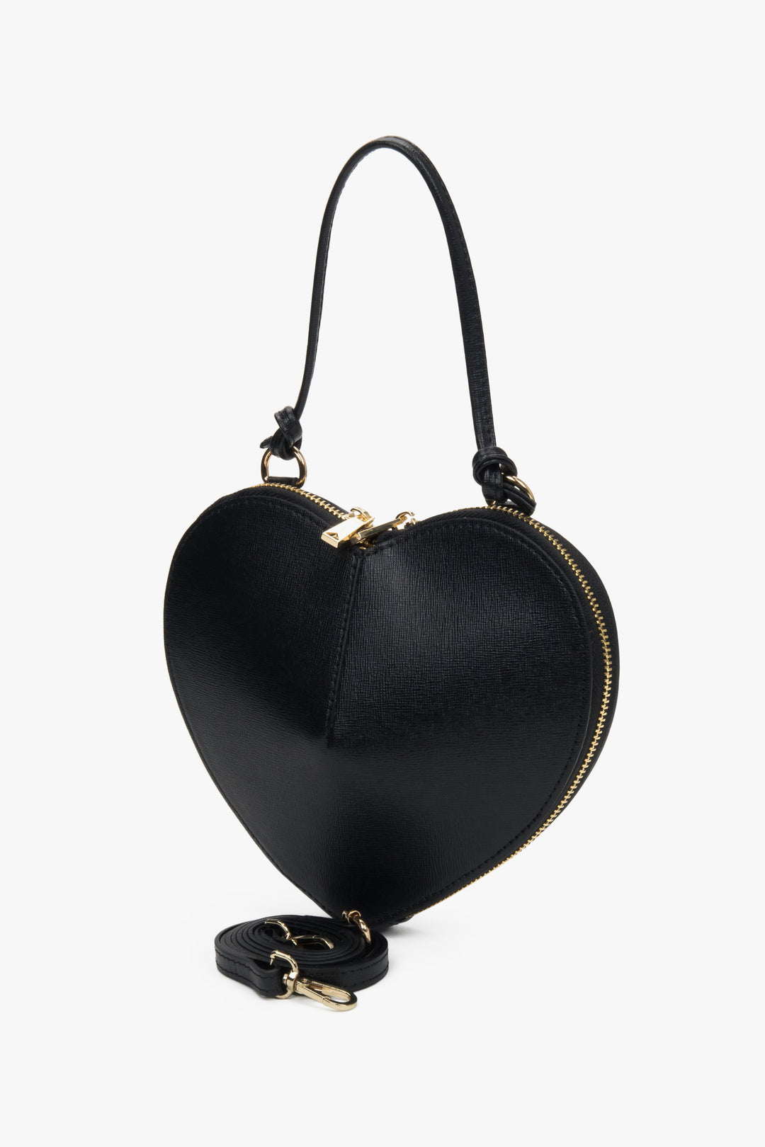 Mała skórzana torebka Estro w kształcie serca, kolor czarny.