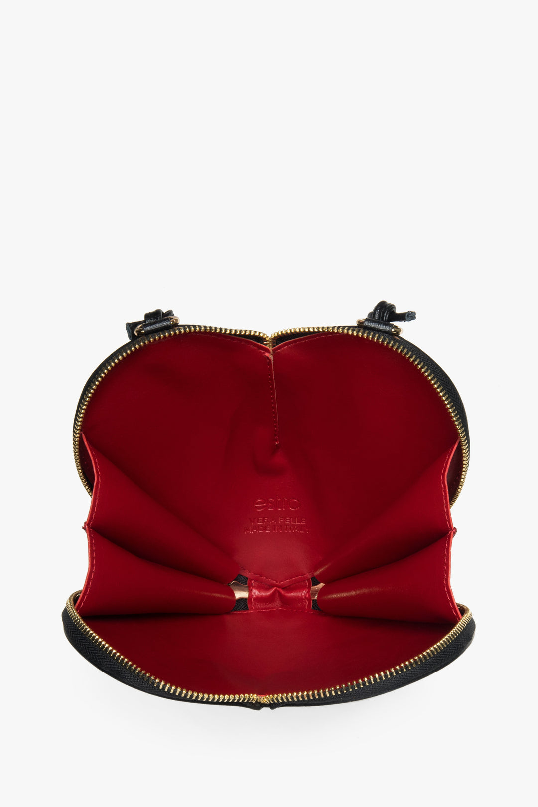 Czarna torebka serce ze skóry naturalnej dla kobiet.