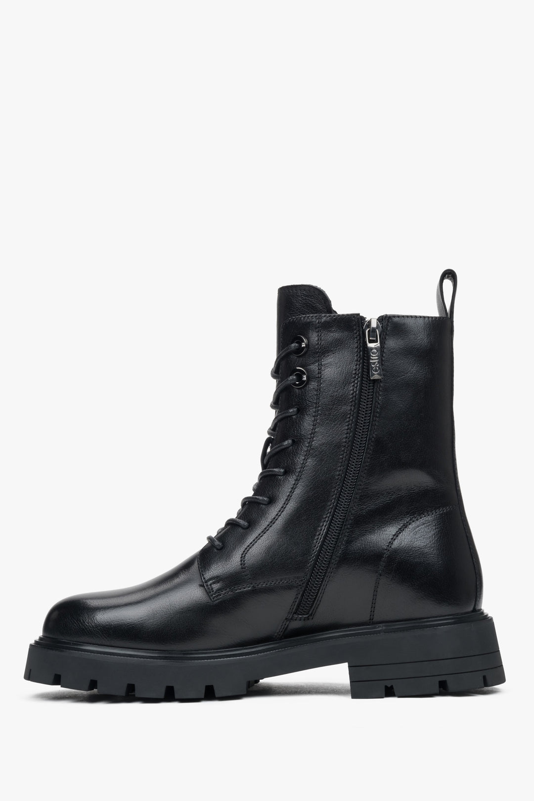 Botki damskie Estro, czarne, na platformie, ze skóry naturalnej.