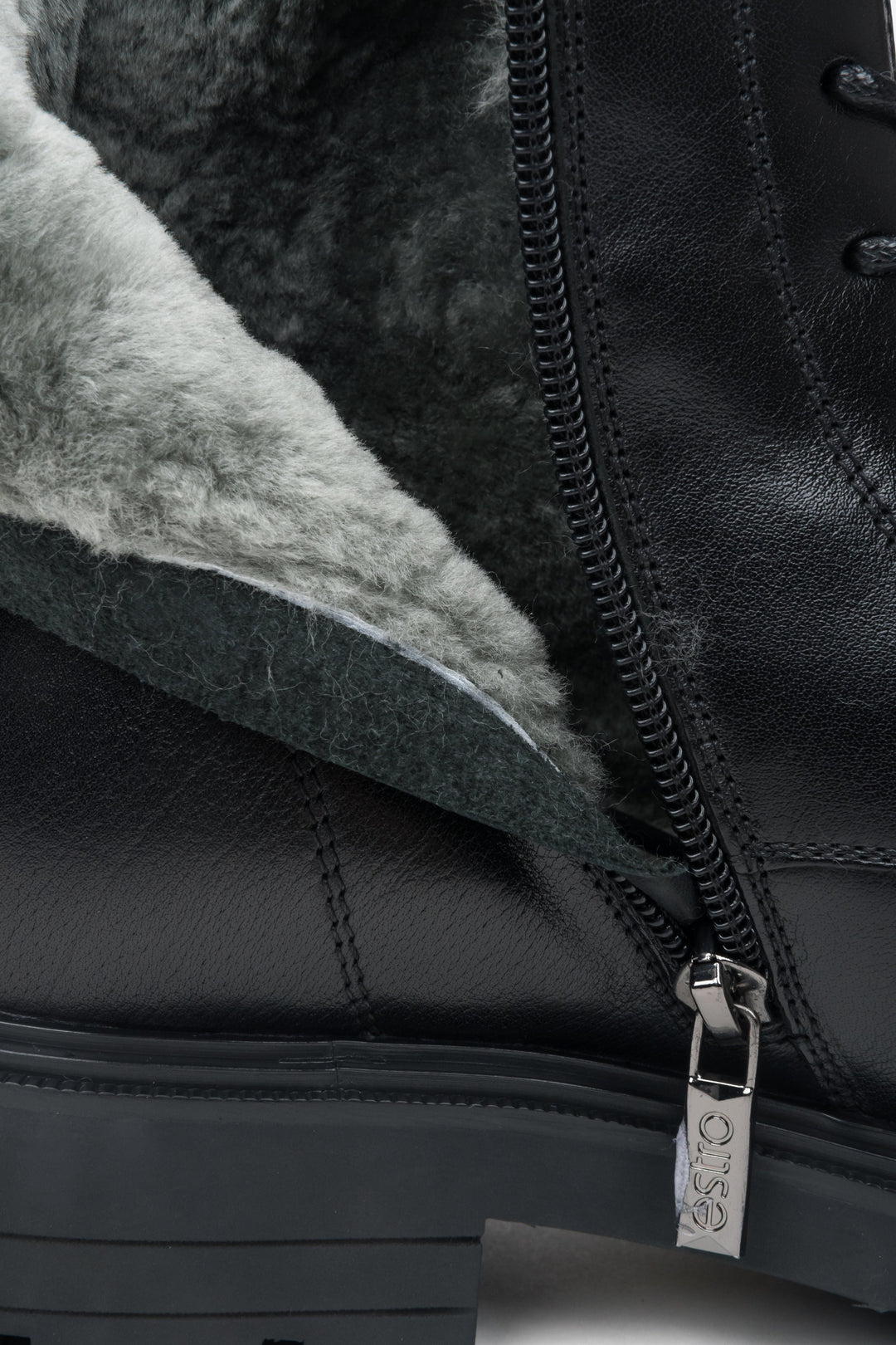 Czarne botki damskie ze skóry naturalnej na platformie.