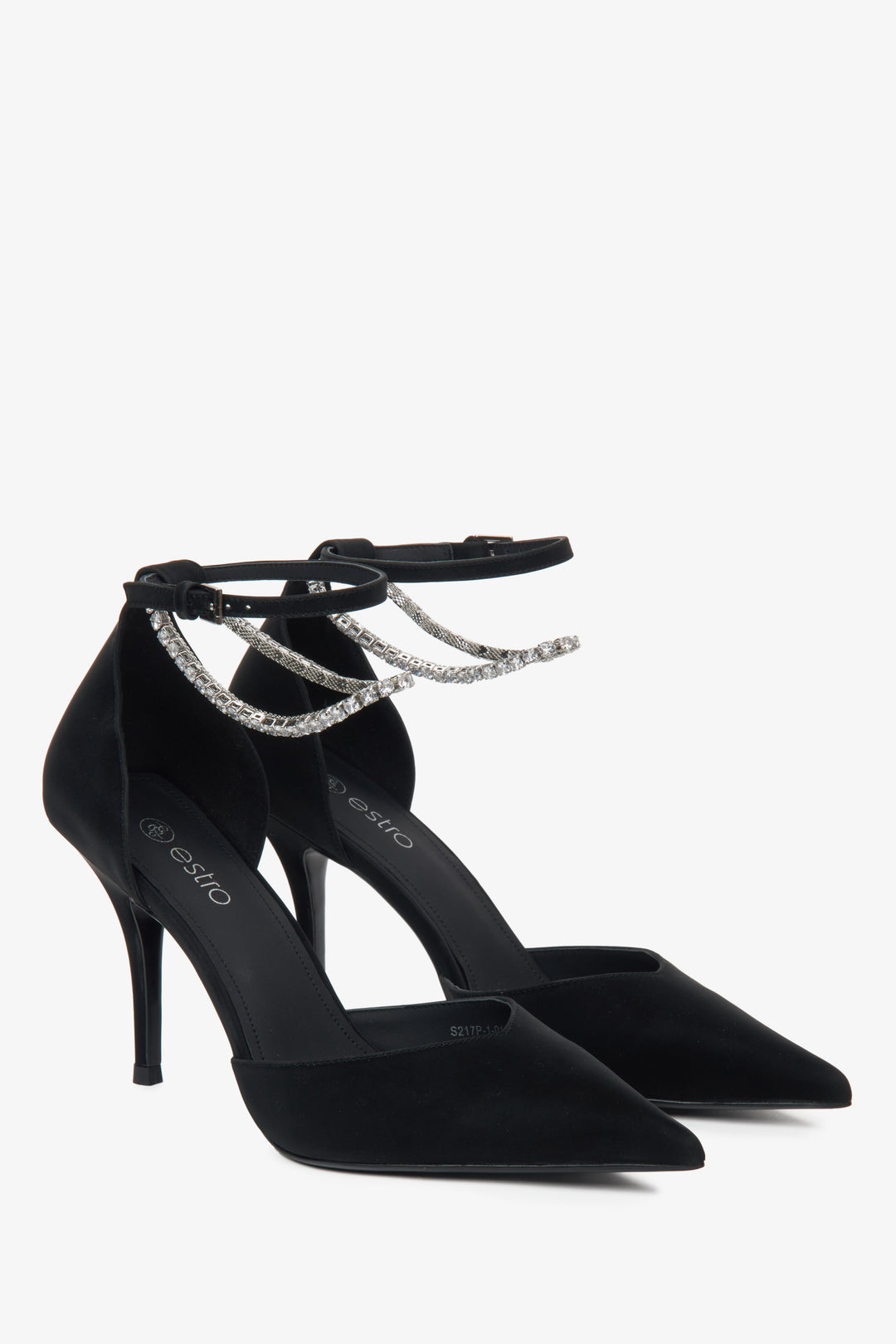 Eleganckie czółenka damskie z teksturowanej skóry w kolorze czarnym.