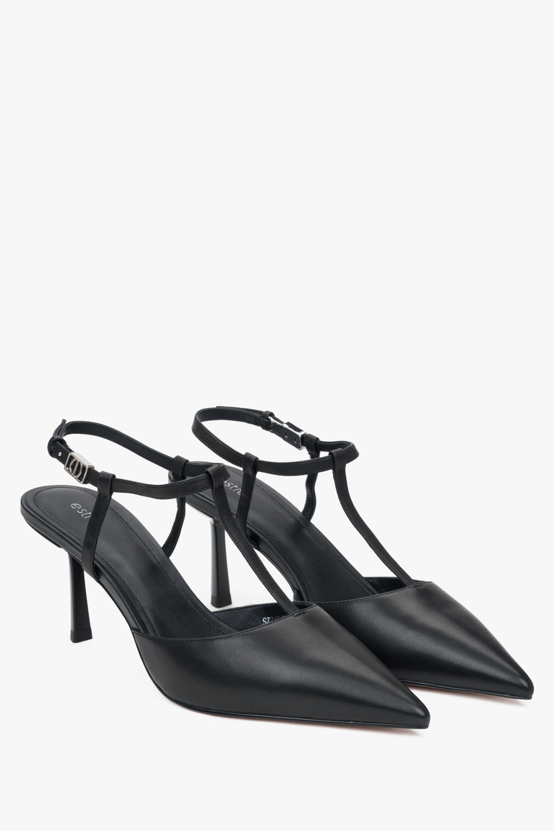 Eleganckie czarne czółenka damskie Estro, o fasonie slingback.