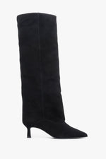 Czarne kozaki damskie z weluru naturalnego na niskim obcasie kielichowym Estro ER00118234