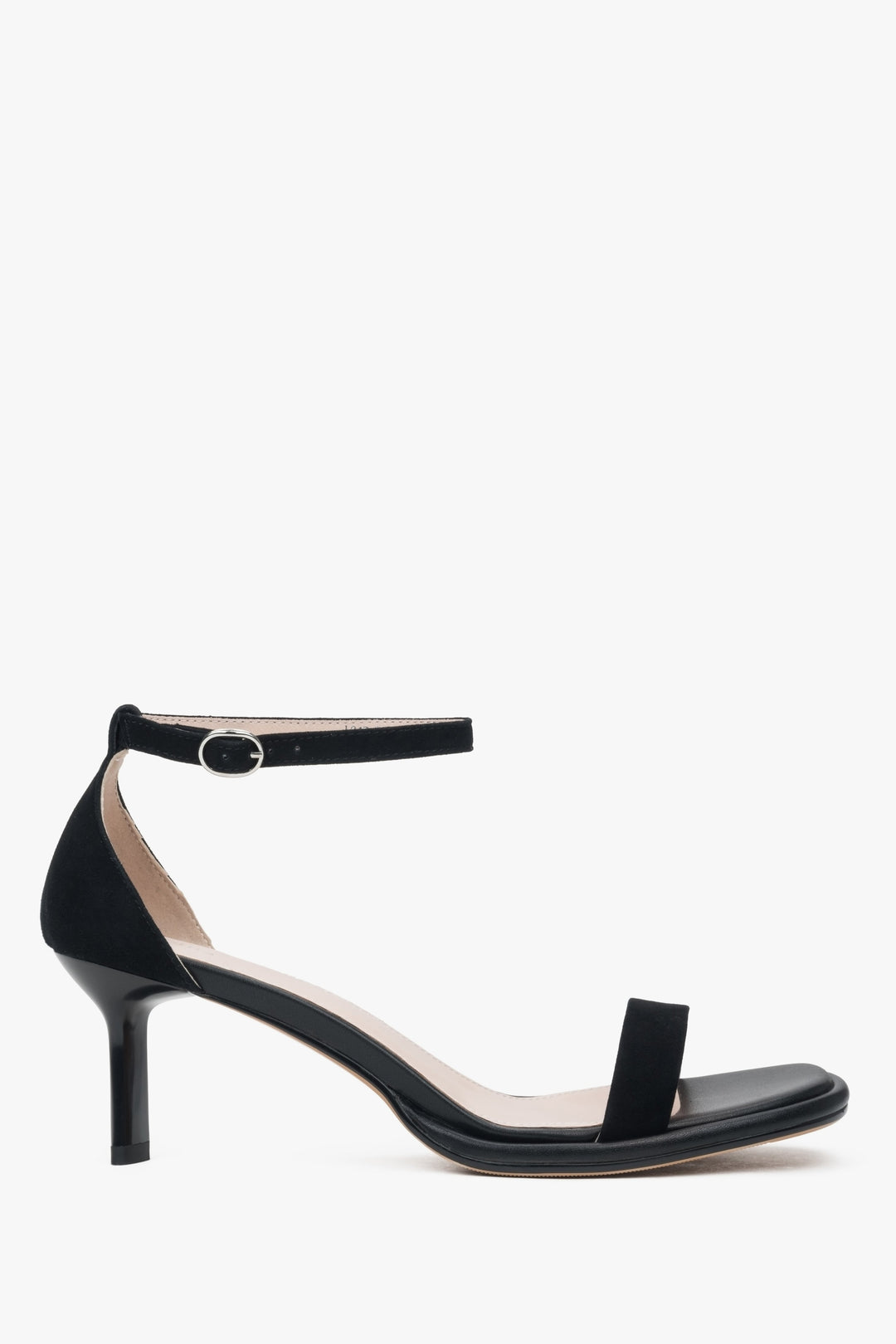 Czarne sandałki damskie na obcasie ze skóry naturalnej Estro ER00116983.