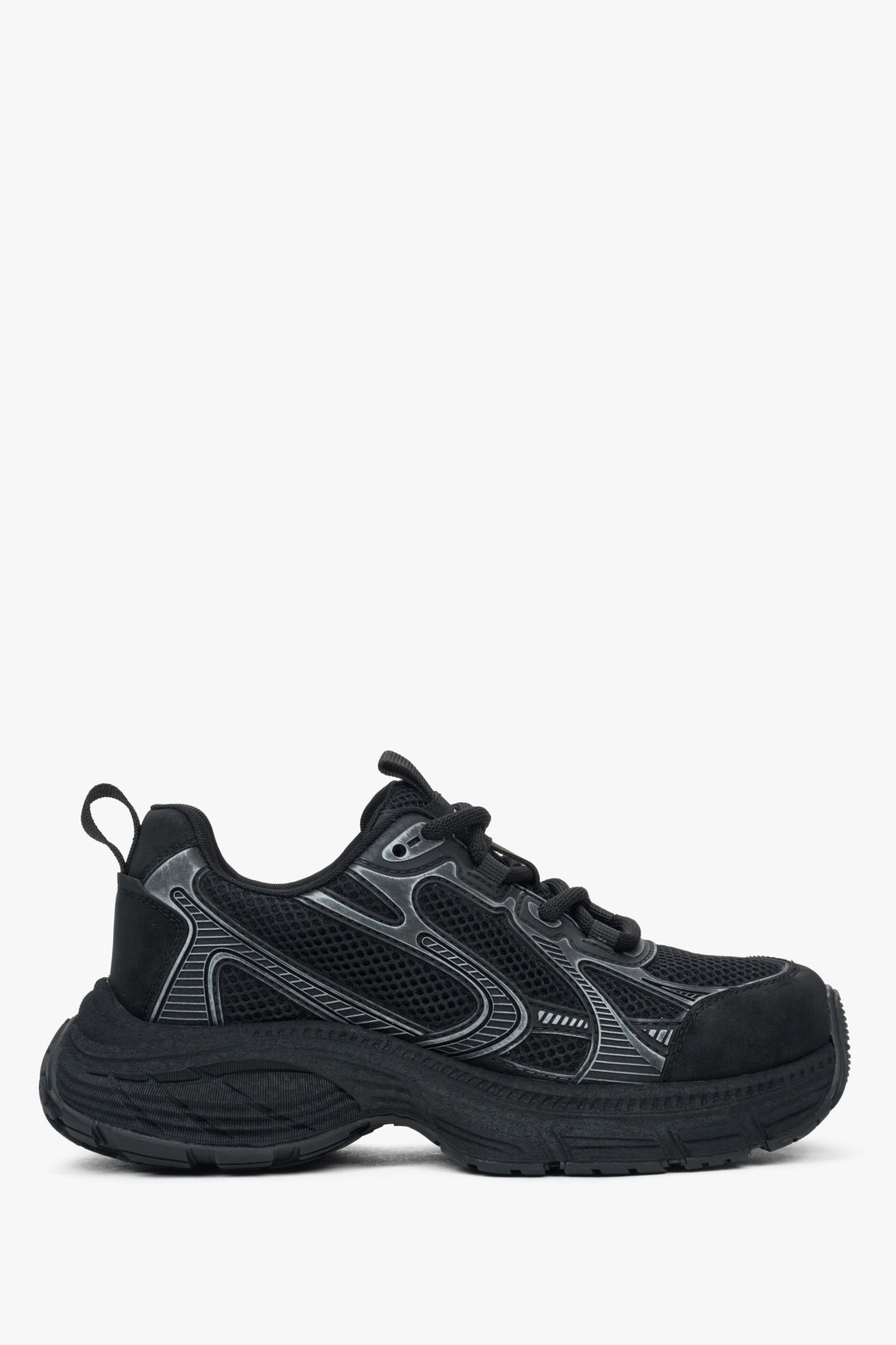 Czarne sportowe sneakersy damskie z ekoskóry i siateczki ES8 ER00116891.