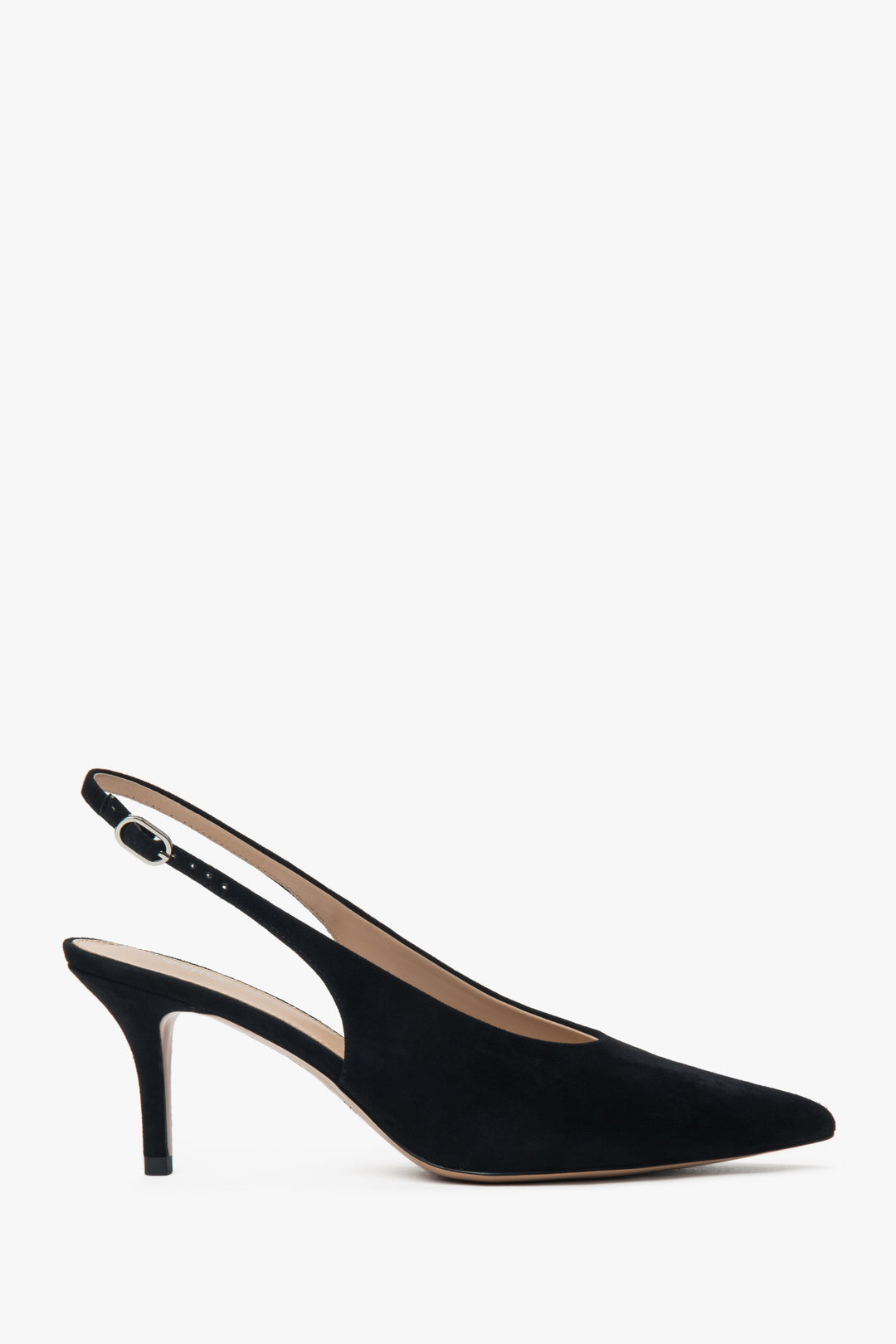 Czarne welurowe czółenka damskie typu slingback na obcasie Estro ER00117233.