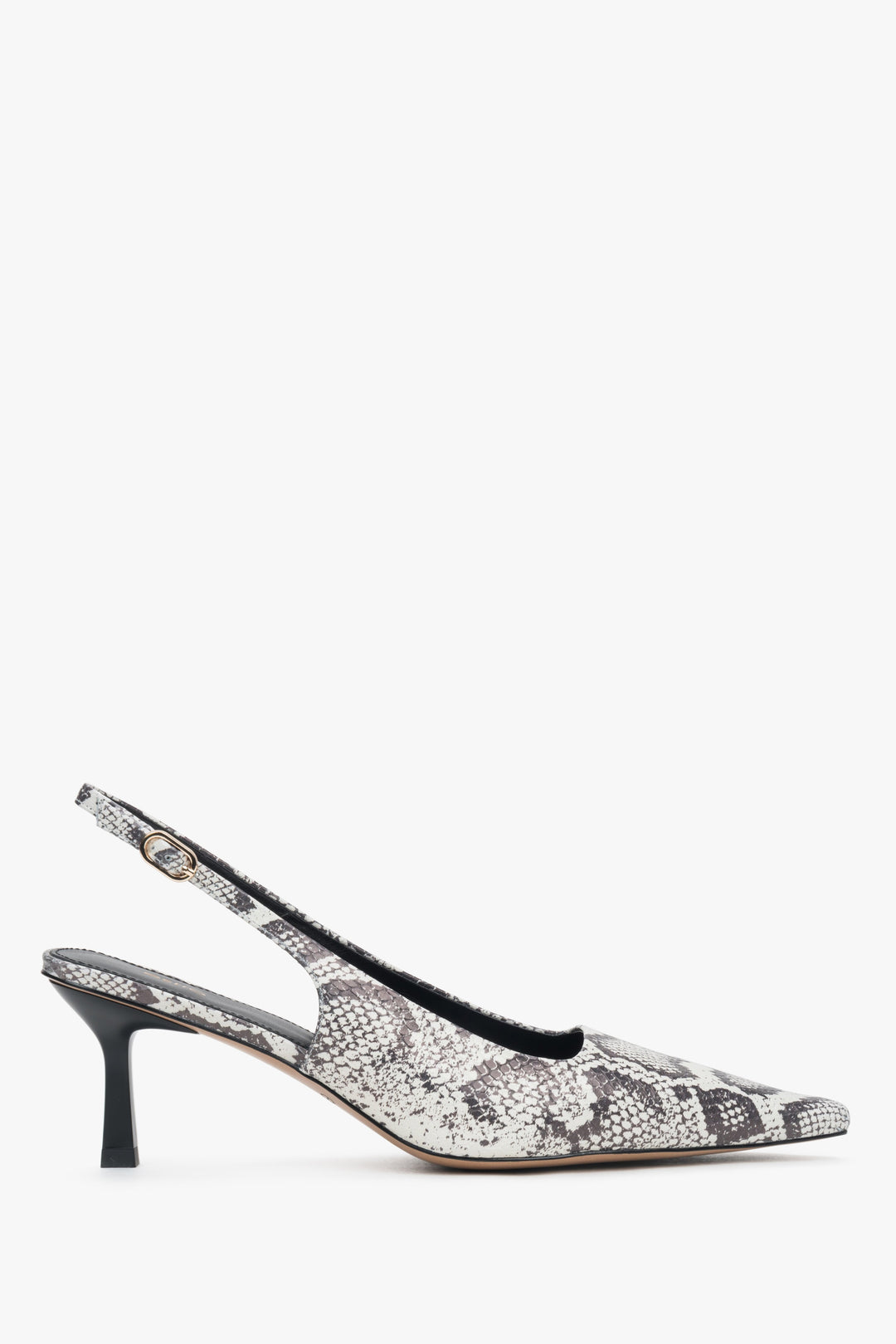 Czarno-szare skórzane czółenka damskie typu slingback ze zwierzęcym wzorem Estro ER00117230.