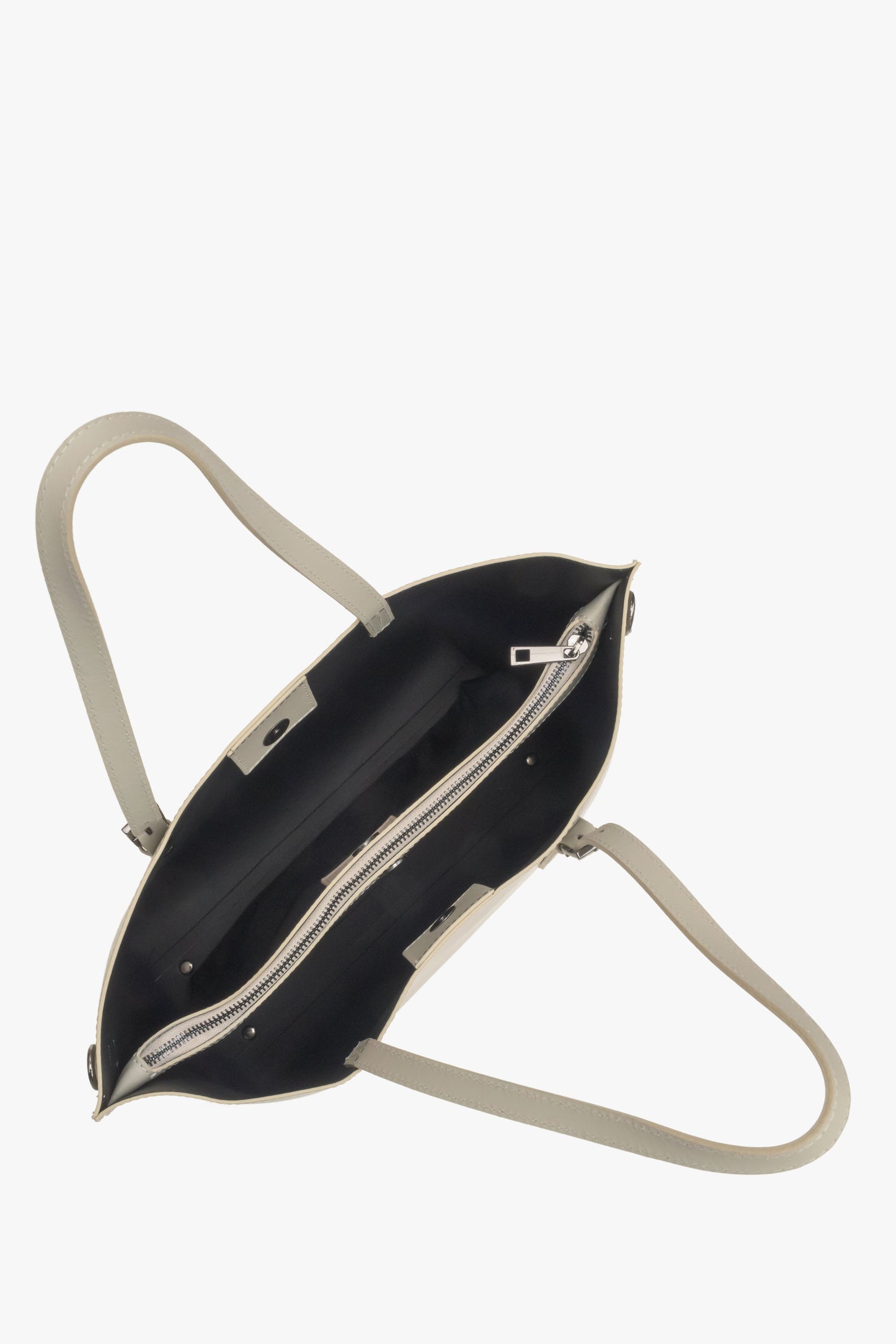 Jasnobeżowa shopperka damska Estro z włoskiej skóry naturalnej - prezentacja wnętrza.