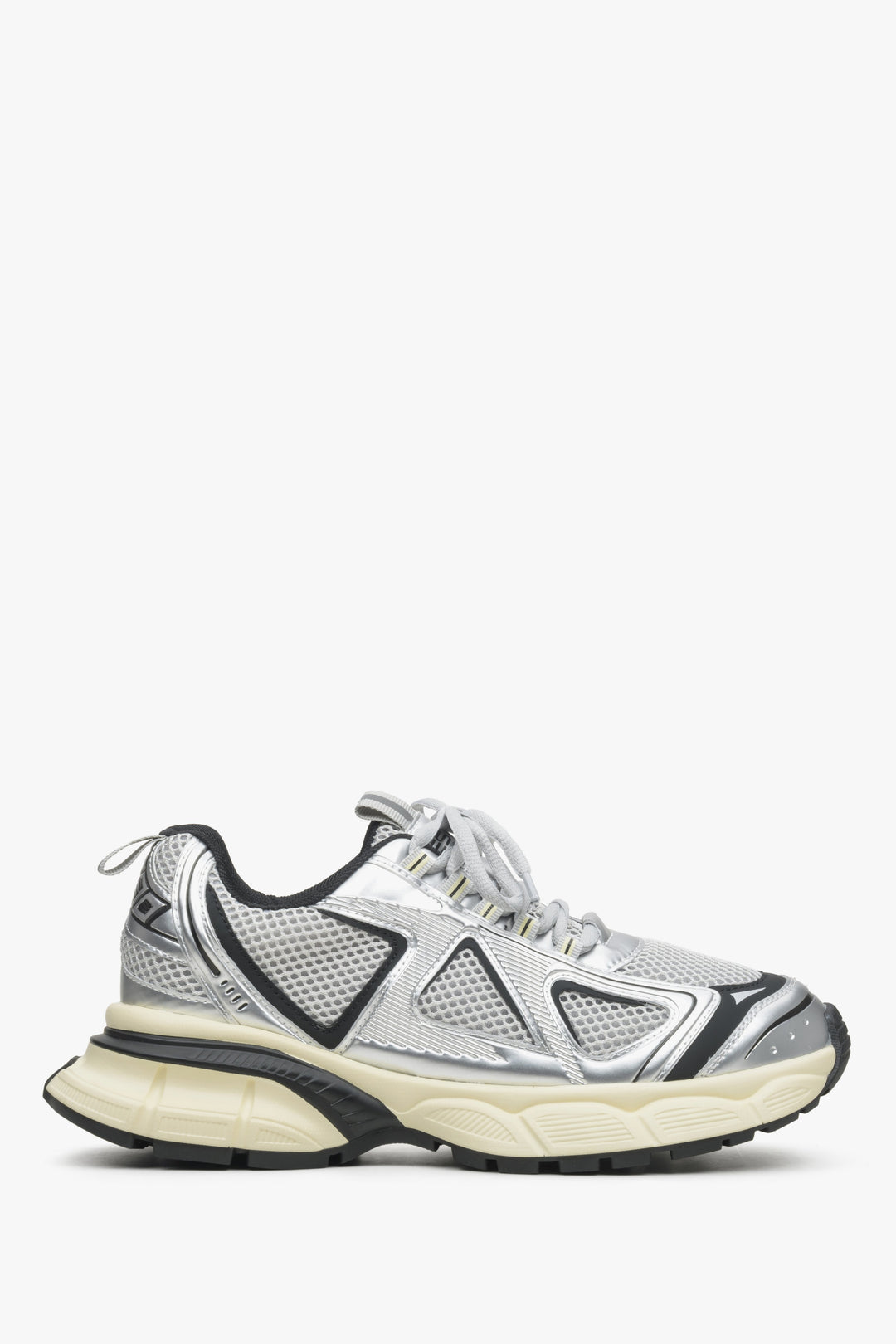 Wygodne srebrno-czarne sneakersy damskie ES 8 - profil buta.