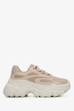 Jasnobrązowe sneakersy damskie na platformie z łączonych materiałów ES 8 ER00113229