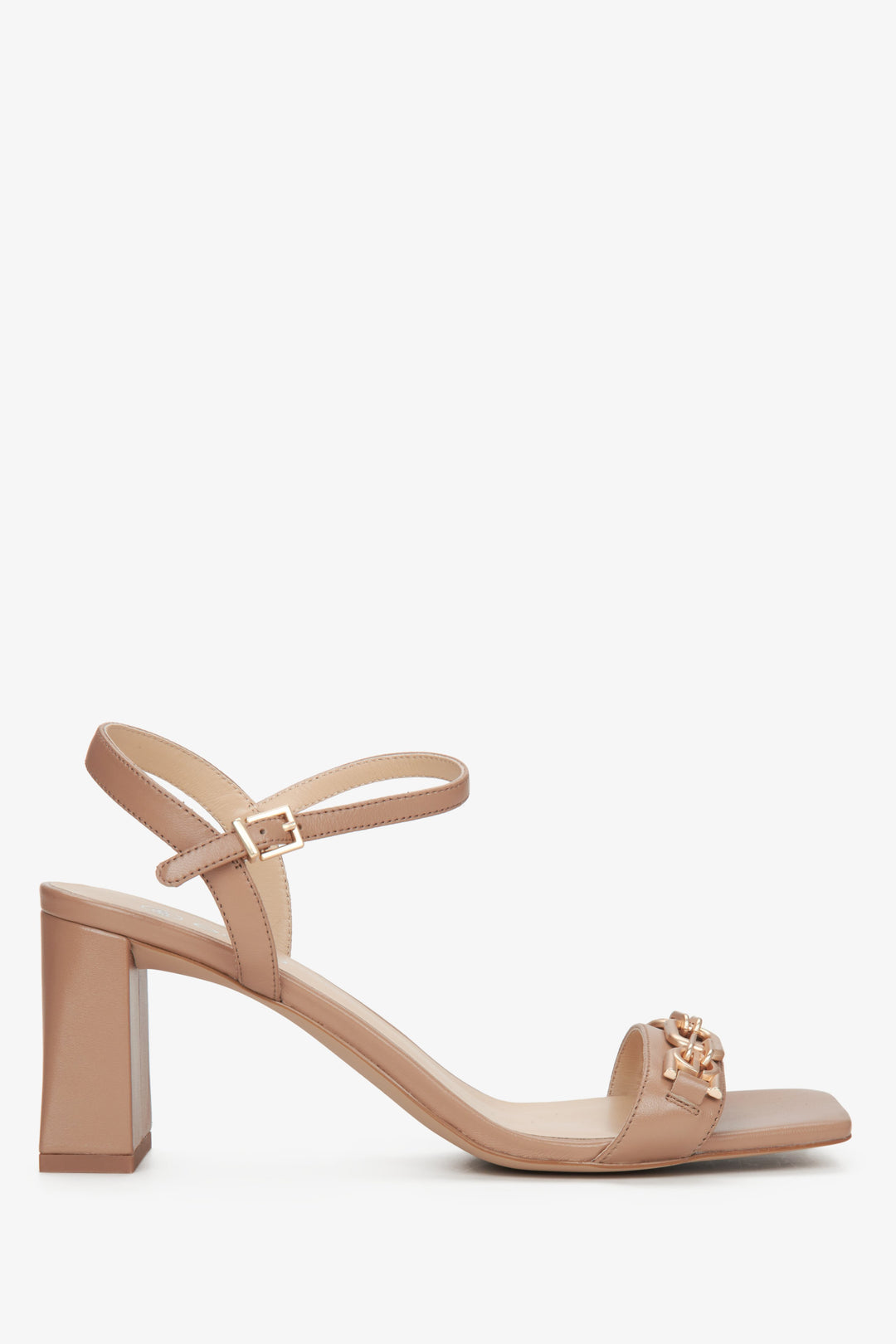 Beżowe sandały damskie na słupku ze skóry naturalnej Estro ER00114745