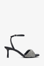 Czarne skórzane sandały damskie z cyrkoniami Estro ER00113385