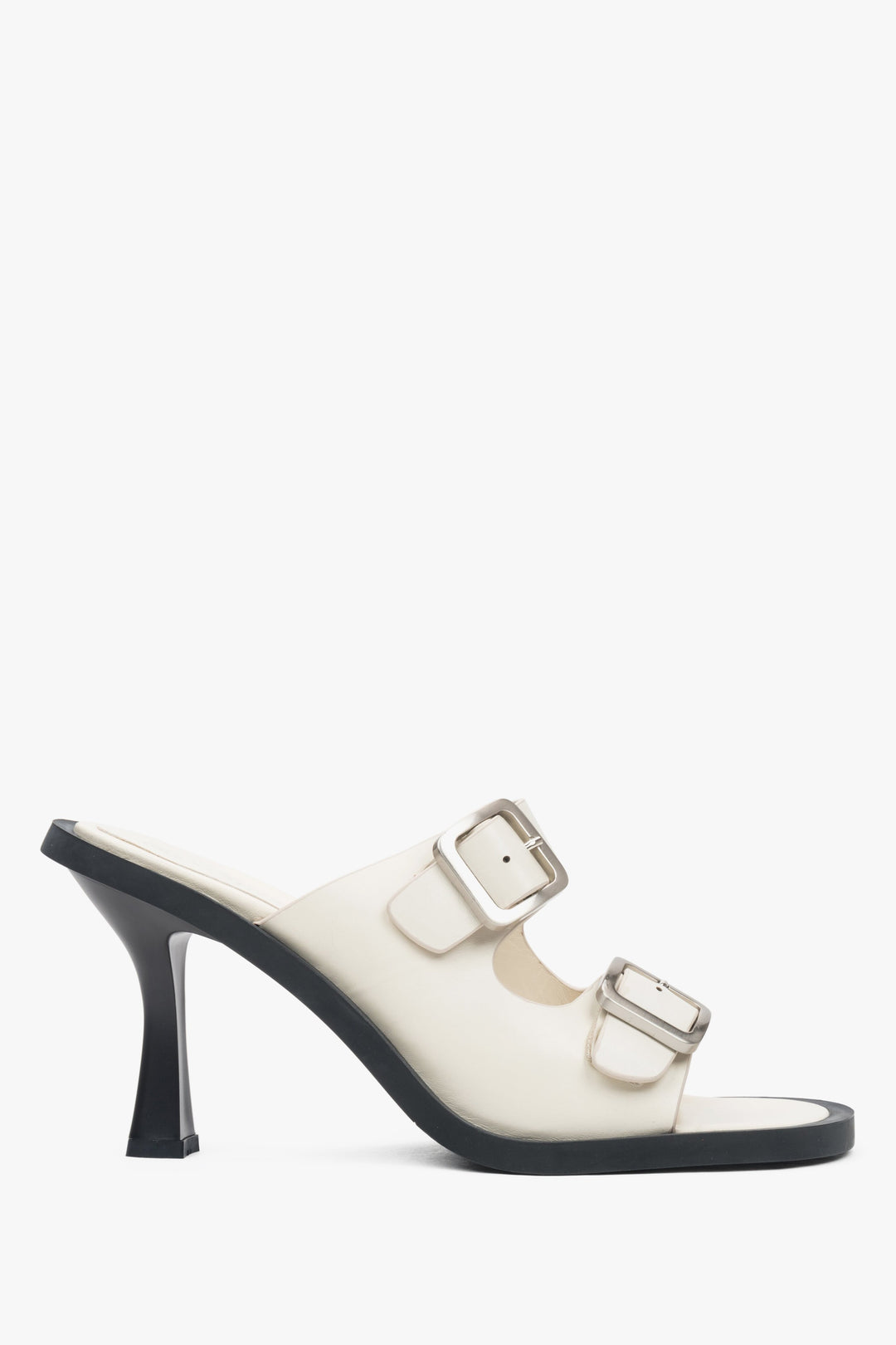 Białe klapki damskie na szpilce ze skóry naturalnej  Estro ER00112693.