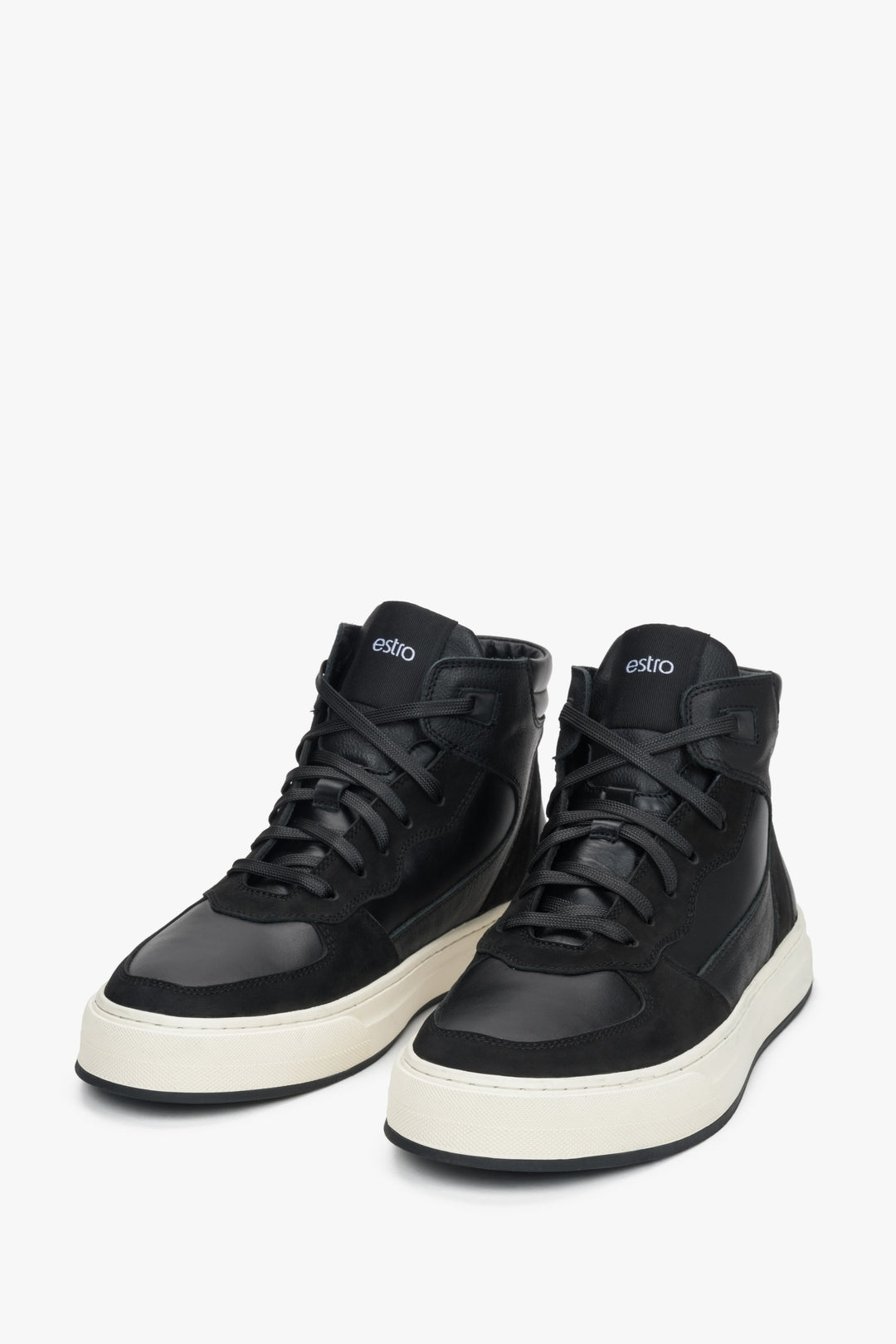 Wysokie czarne sneakersy męskie z nubuku i włoskiej skóry z ociepleniem Estro
