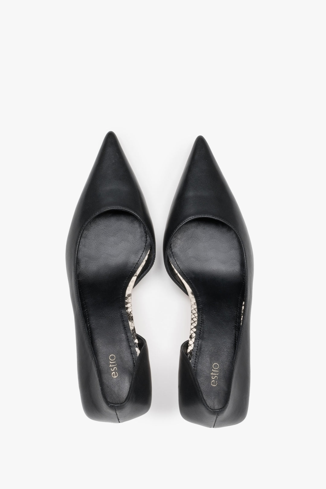 Ponadczasowe czarne szpilki damskie Estro ze skóry naturalnej - prezentacja z góry.